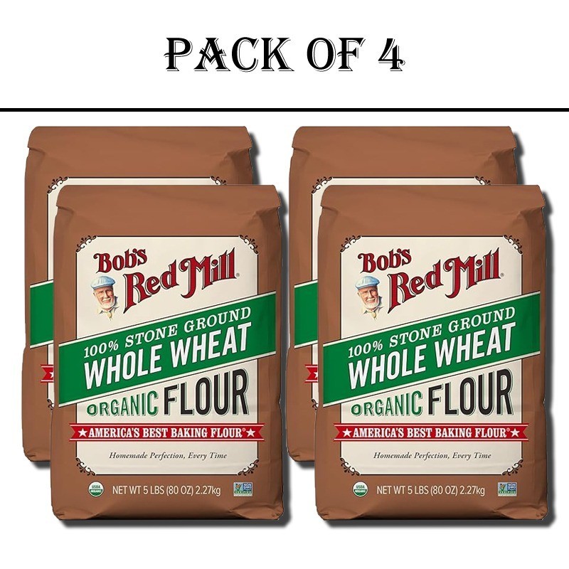 4 PACK – Bob’s Red Mill Organic Flour Whole Wheat 5 lb (Total 20 lb) FRESH!!