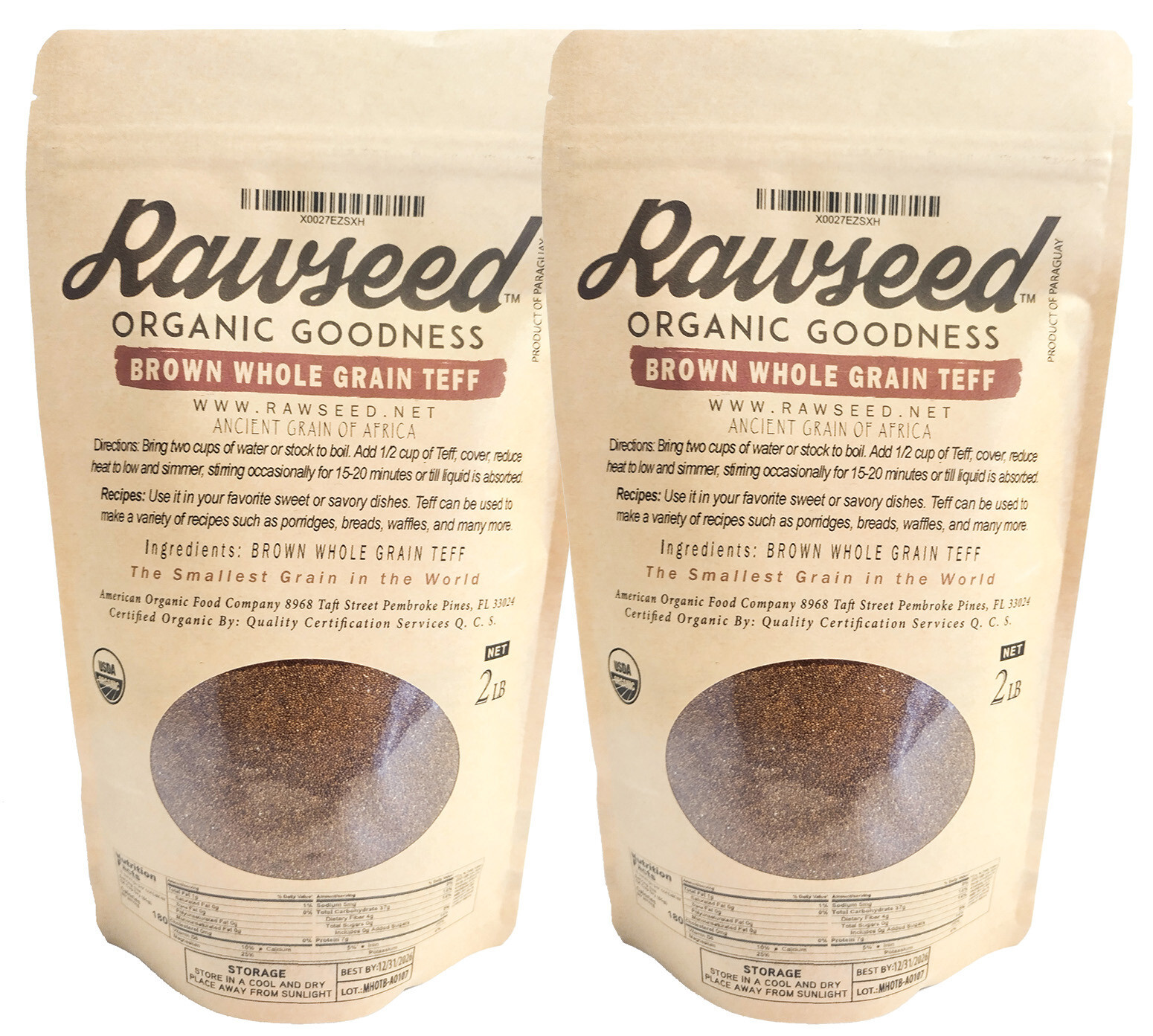 Rawseed Organic Brown Whole Grain African Teff 2 Lbs