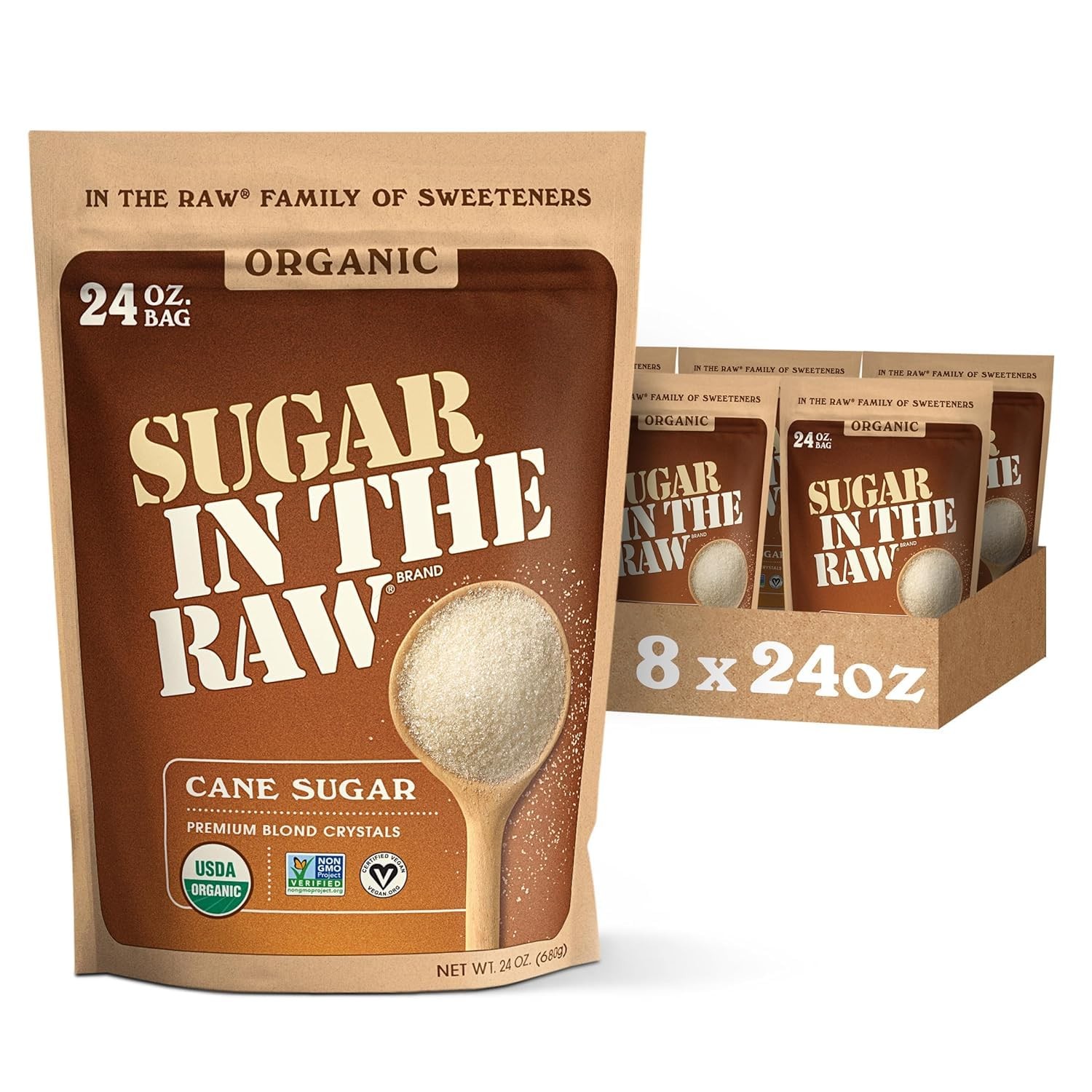 Organic Cane Granulated Sugar 24 Oz Bag, 8 Pack – Fair Trade & USDA
