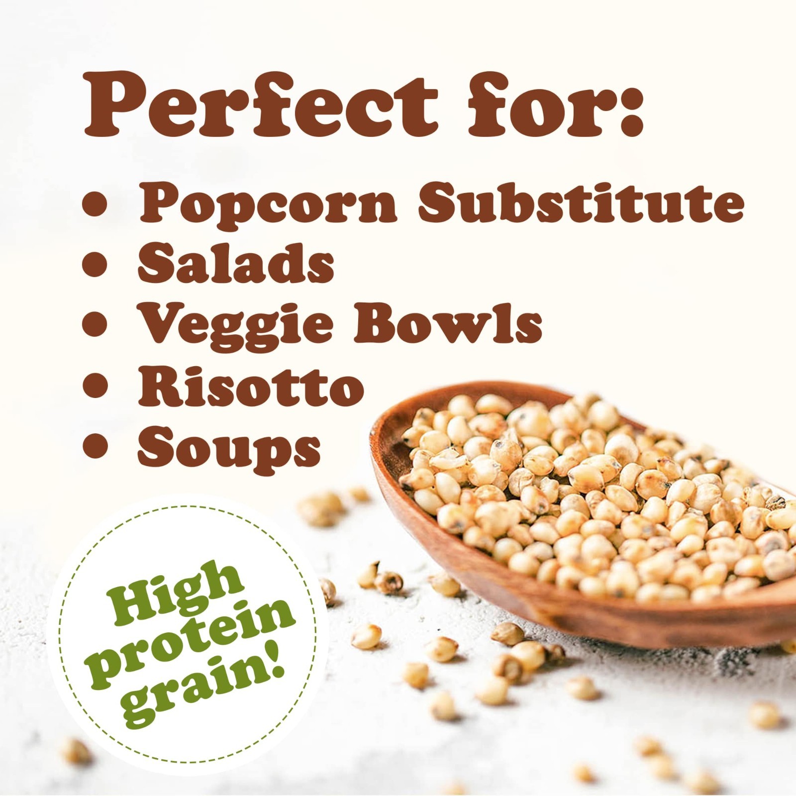 Whole Grain Sorghum — Premium White Groats. Raw Milo Seeds. Vegan, Bulk, Vegan