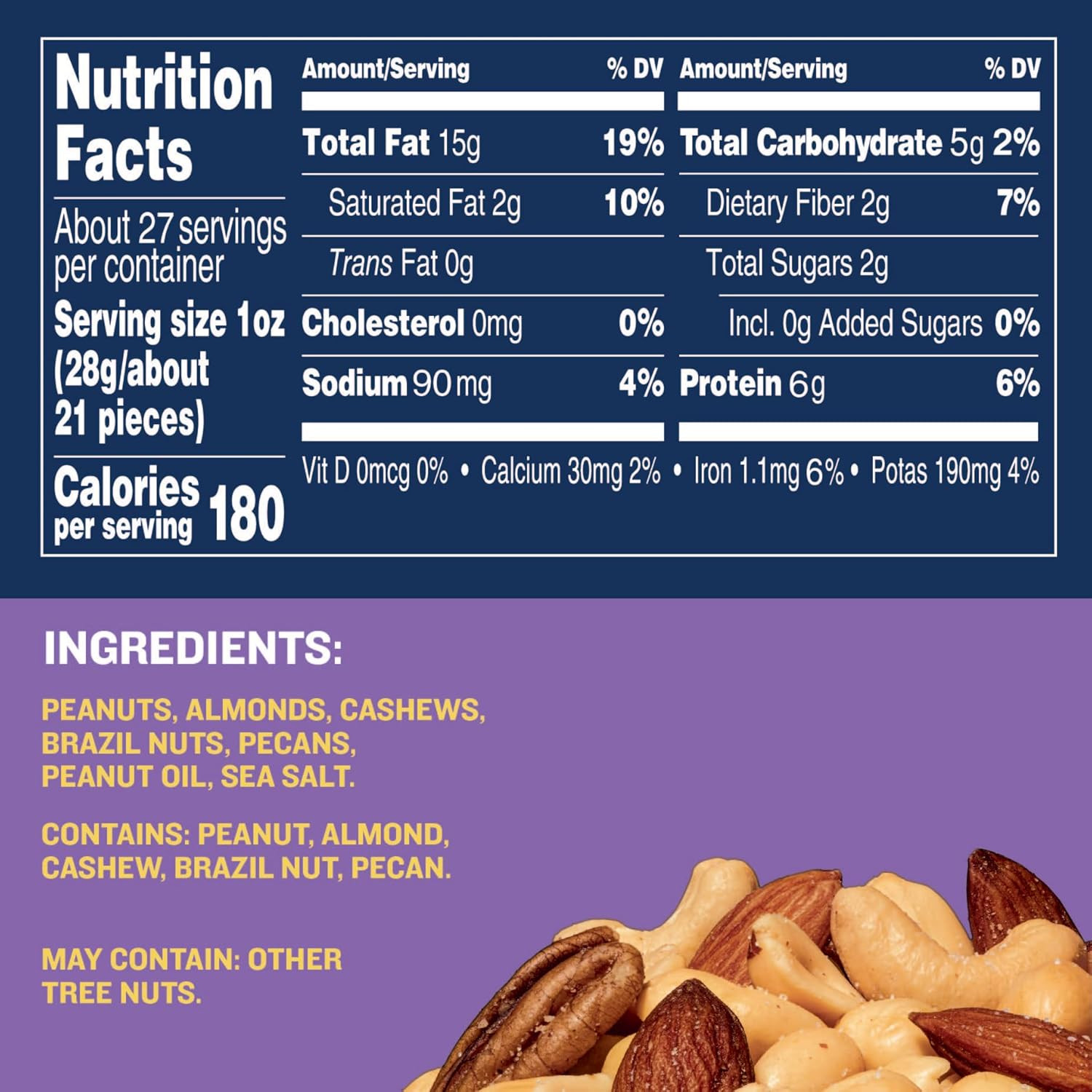 Mixed Nuts, Salted, 27 Oz, Resealable Jar – Salted Nuts with Less than 50% Peanu