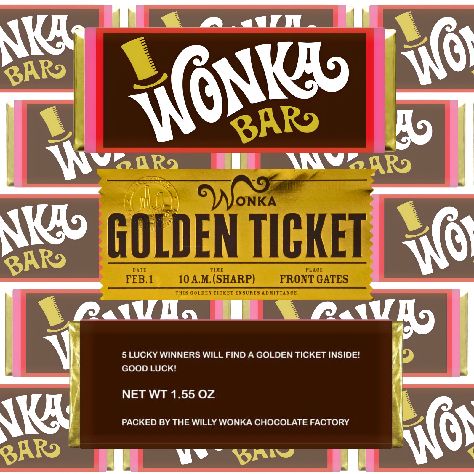 Willy Wonka Chocolate Bar with Golden Ticket Hershey’s Milk Chocolate Included