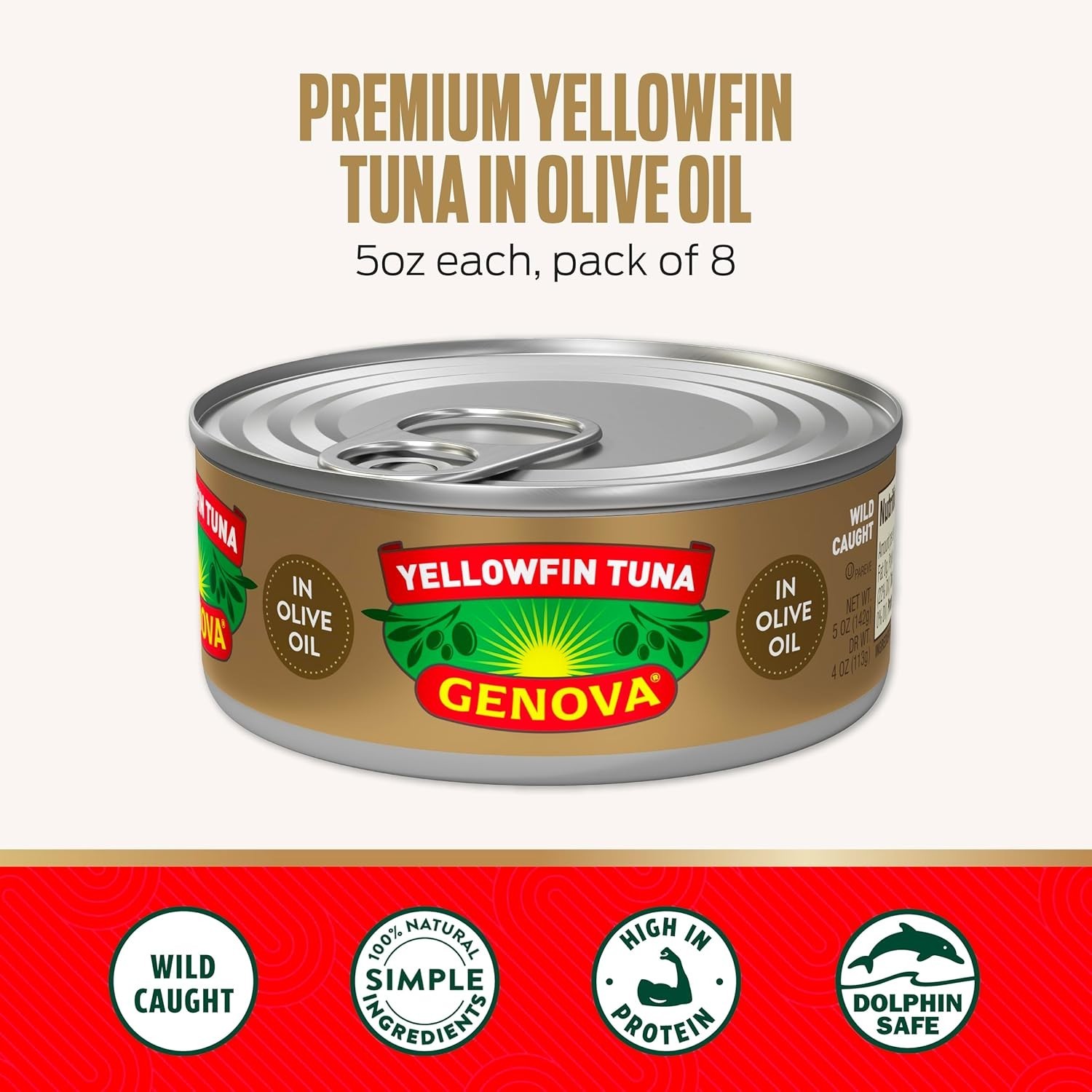 Genova Yellowfin Tuna in Olive Oil 5oz – 8 Pack Premium Canned Tuna