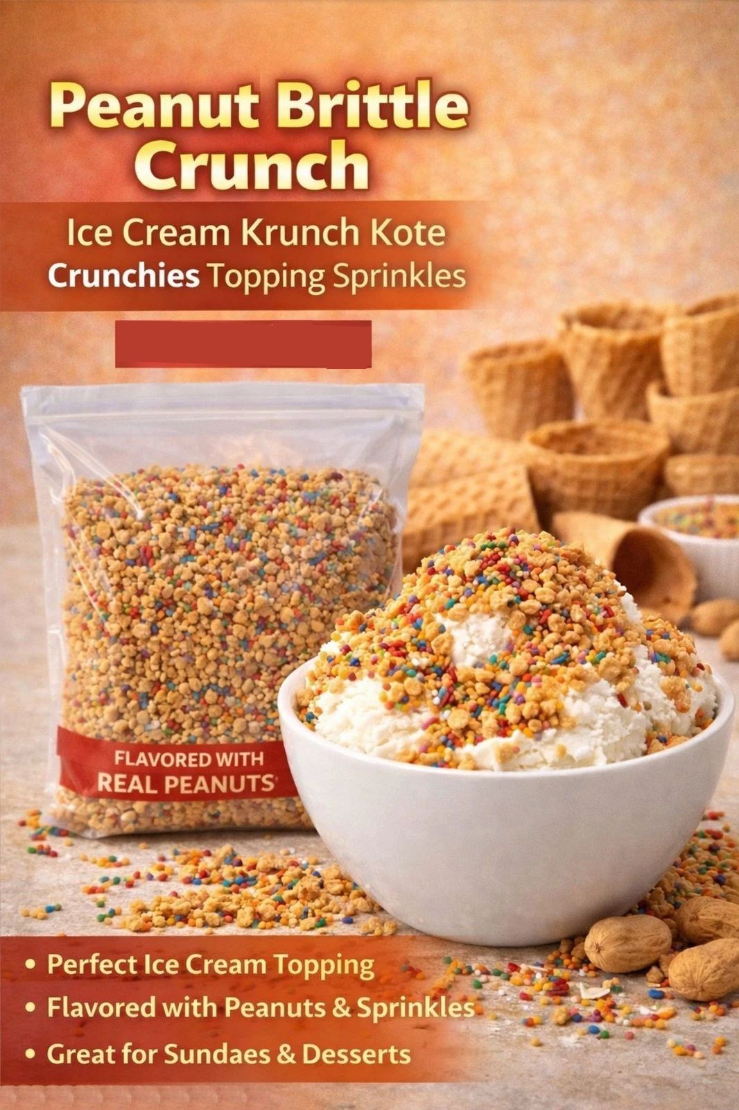 Peanut Brittle Crunch Ice Cream Krunch Kote Crunchies Topping Sprinkles 2 Lbs