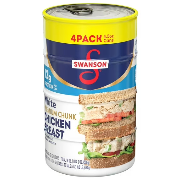 (4 Pack) Swanson White Premium Chunk Canned Chicken Breast in Water, 4.5 Oz