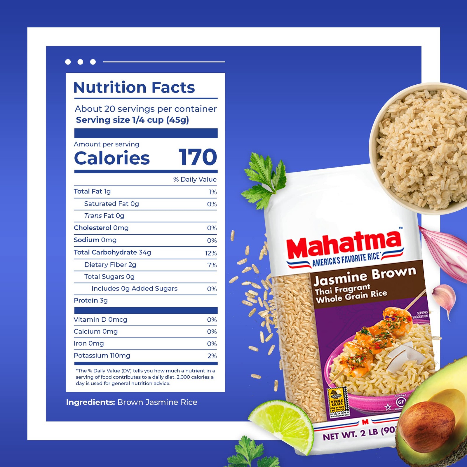 Mahatma Brown Jasmine Rice Bag 2lb, Thai 32 Ounce (Pack of 1)