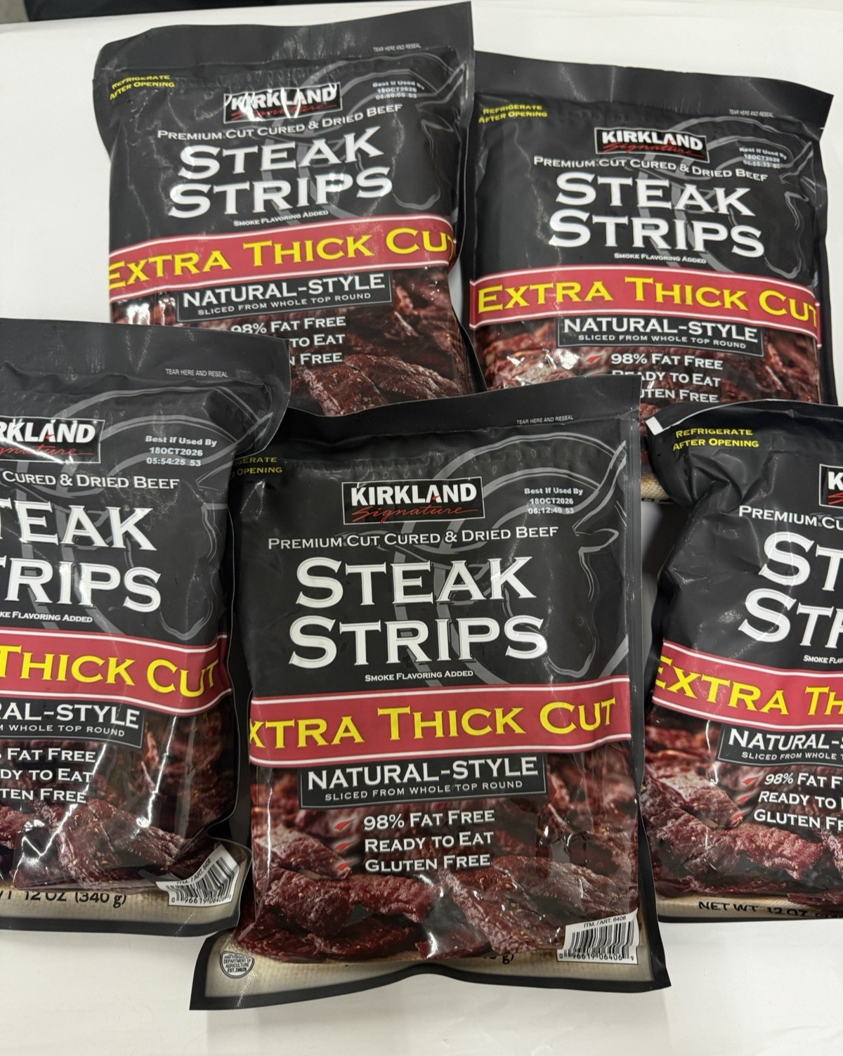 5 (12oz each) Kirkland Premium Cut Steak Strips Extra Thick Beef Jerky EXP 10/26