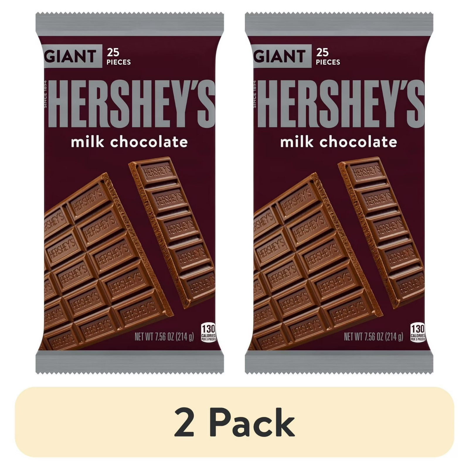 (2 pack) Hershey’s Milk Chocolate Giant Candy, Bar 7.56 oz