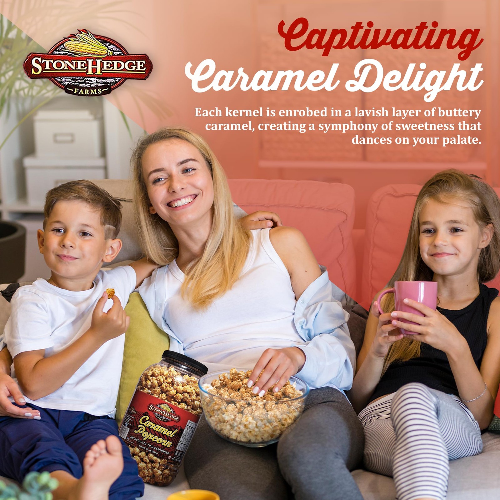 Stonehedge Farms Caramel Flavored Popcorn | 32 oz Large Tub | Perfect for Hol…