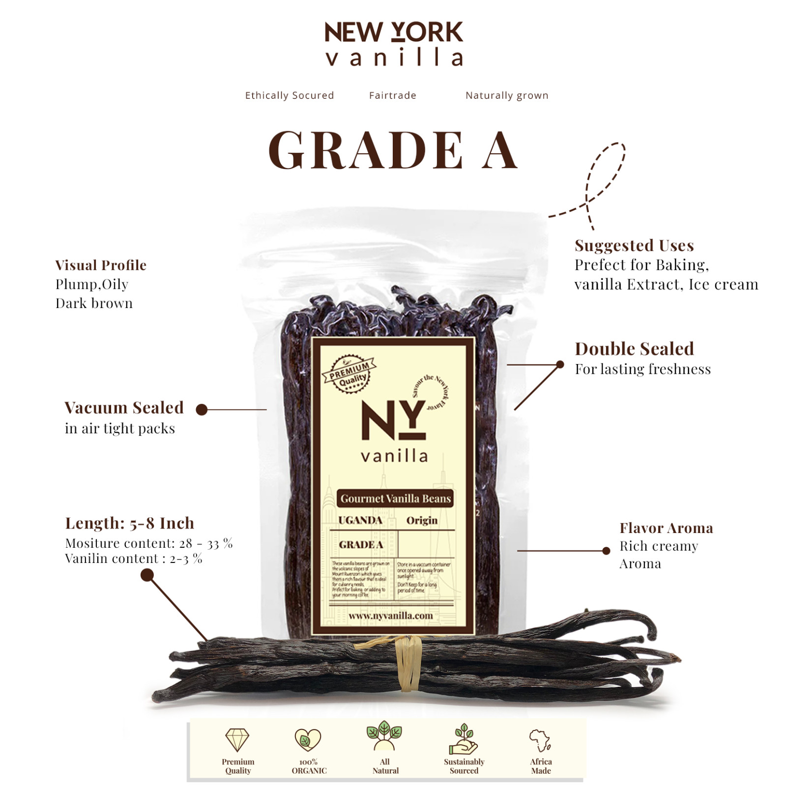10 Whole Vanilla Beans, Premium Grade A Vanilla Bean For Making Vanilla Extract