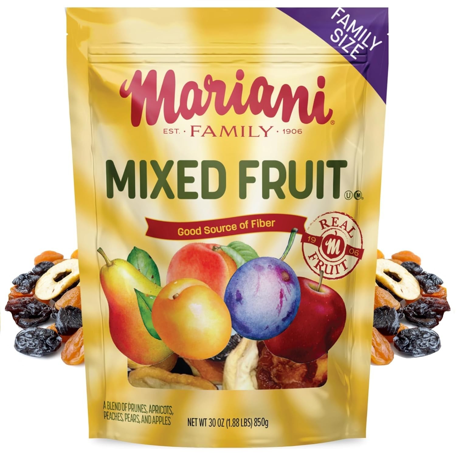 Mariani Mixed Fruit 30oz Bulk Bag – No Sugar Added Dried Fruit Mix with Pears,