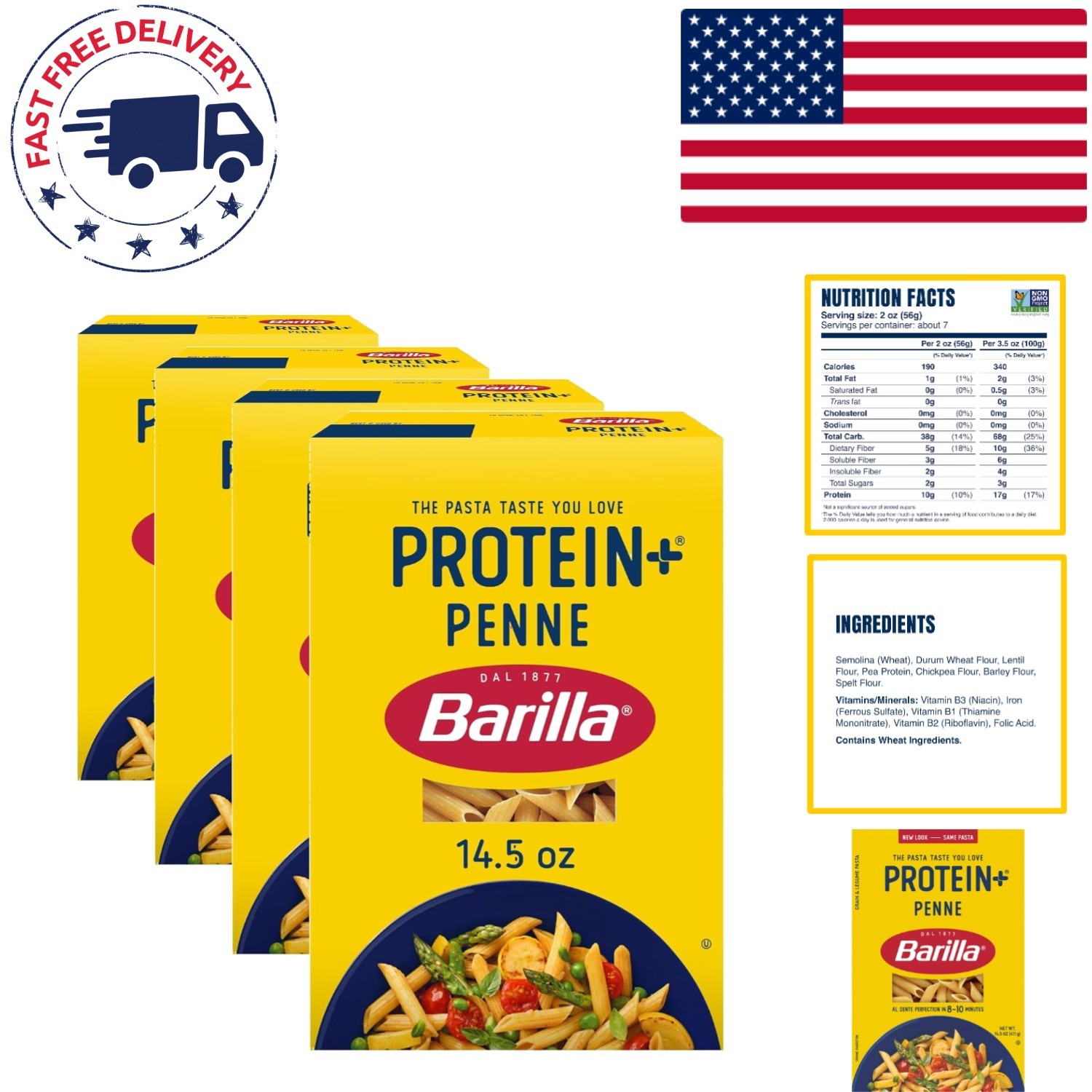 Protein+ Plus 14.5oz Penne Pasta – Plant-Based Goodness for All Ages, Pack of 4