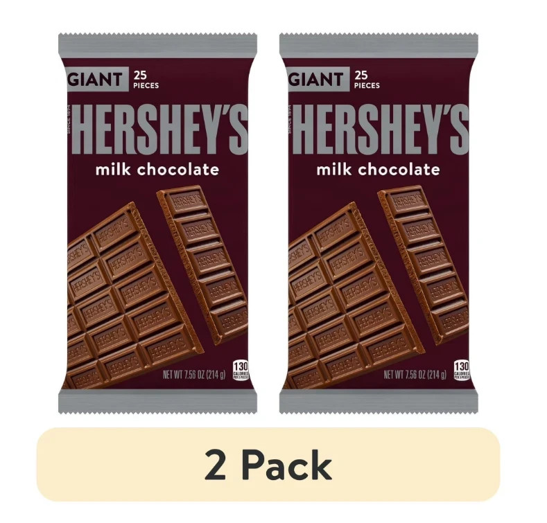 2pack Hershey’s Milk Chocolate Giant Candy, Bar 7.56oz, 25Pieces