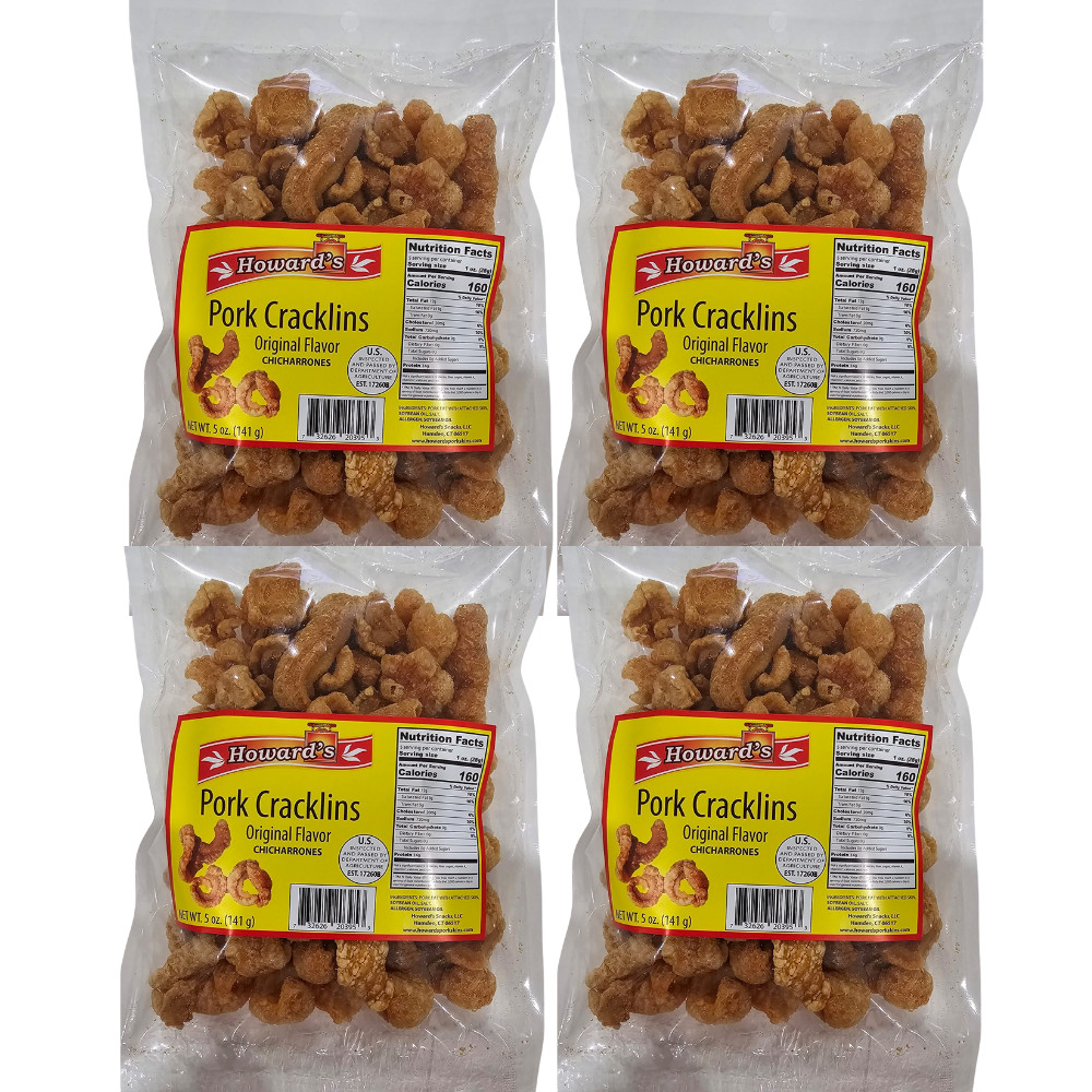 Howards Fried Pork Cracklins | Chicharrones | Original Flavor 5Oz – 4 Pack