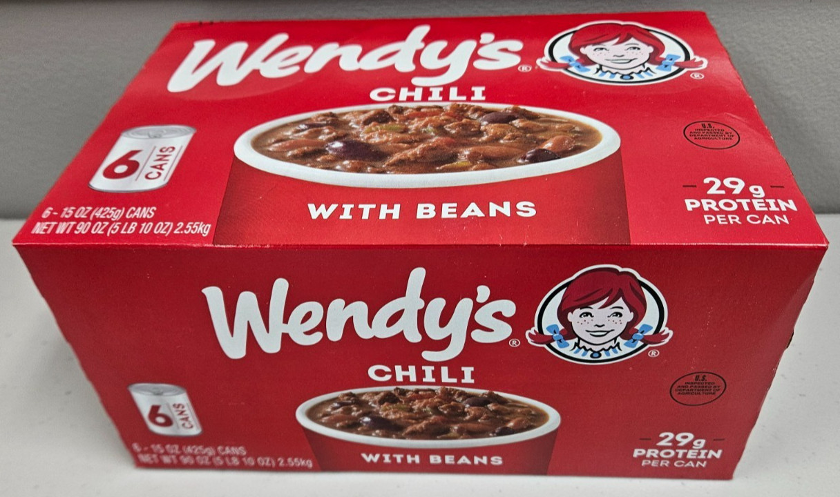 Wendy’s Chili with Beans 15oz Cans 6 Pack Ready-to-Eat Hearty Meal Exp 07/2027