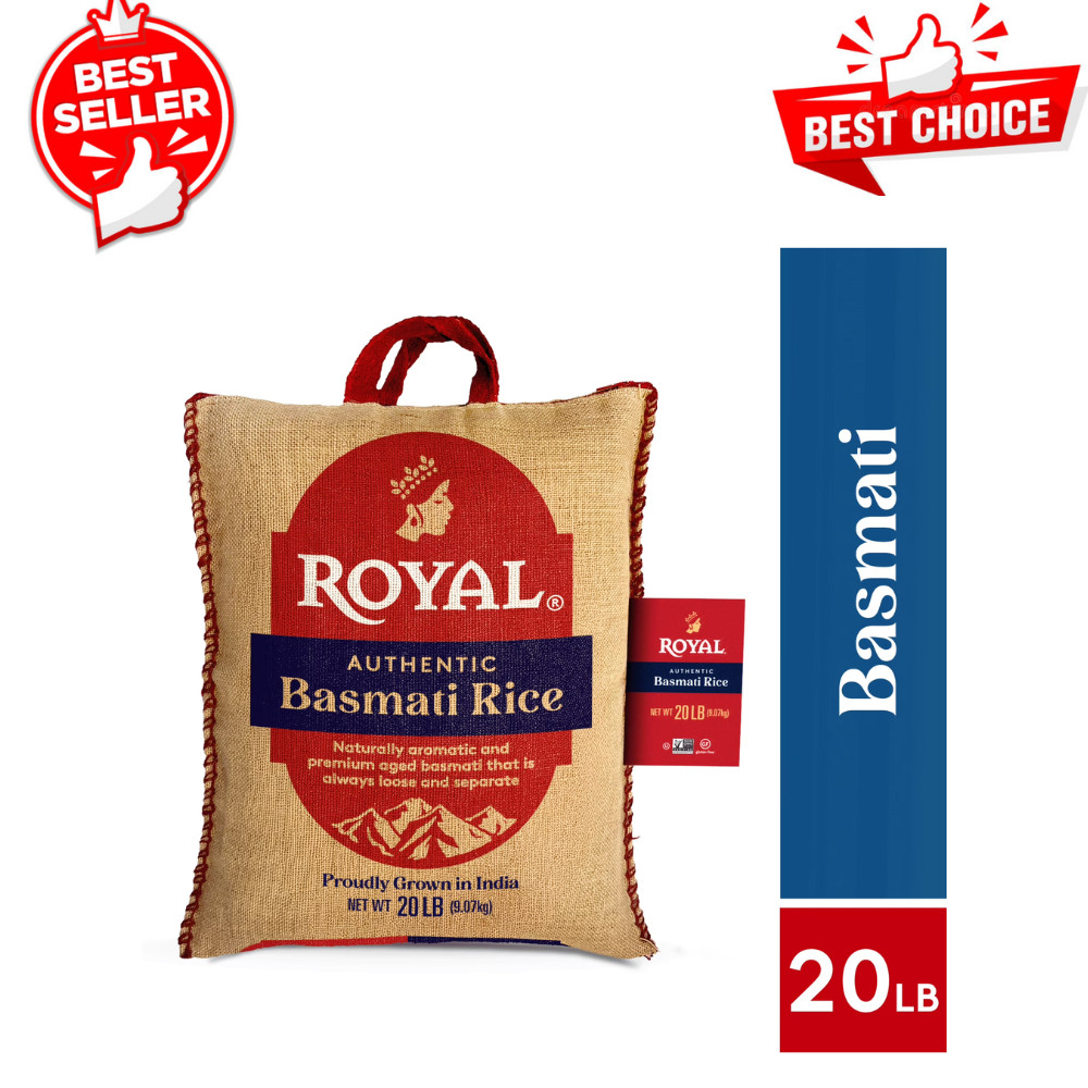 Royal Indian White Basmati Rice, Naturally Aged, Long Grain, Gluten-Free, 20 lb