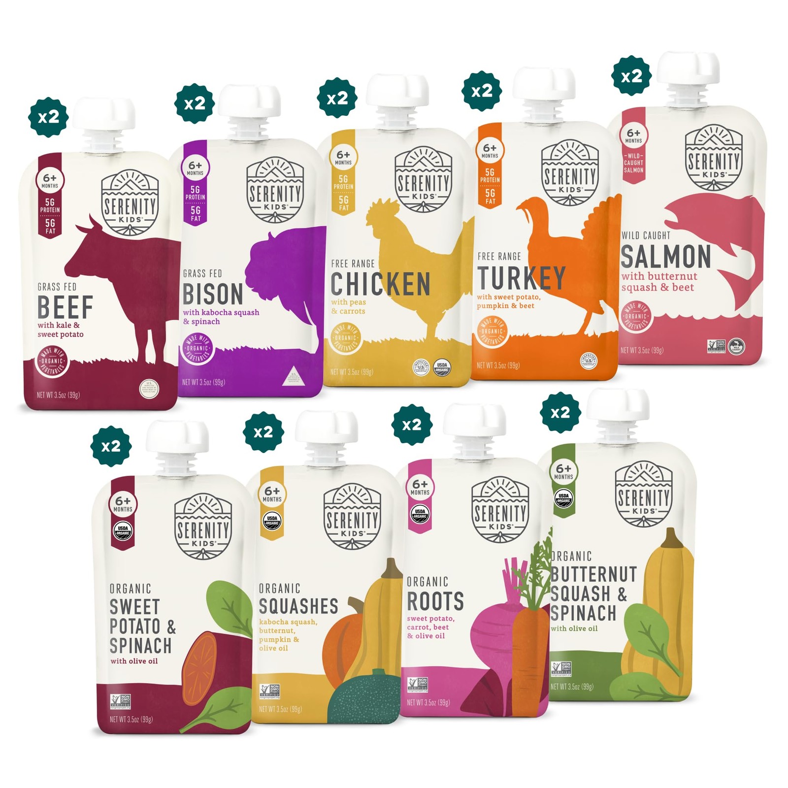 Serenity Kids 6+ Months Baby Food Puree 3.5 Ounce (Pack of 18), Multicolored