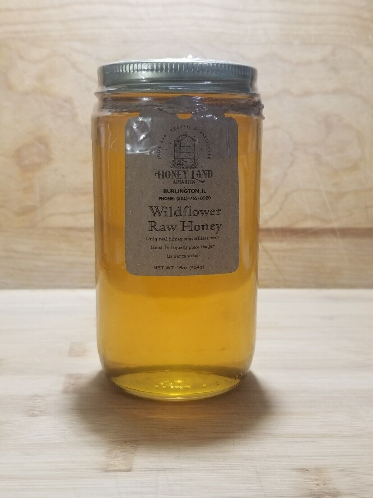Raw Honey 1 lb (454g) – 100% Wildflower Local Organic Unfiltered GLASS JAR