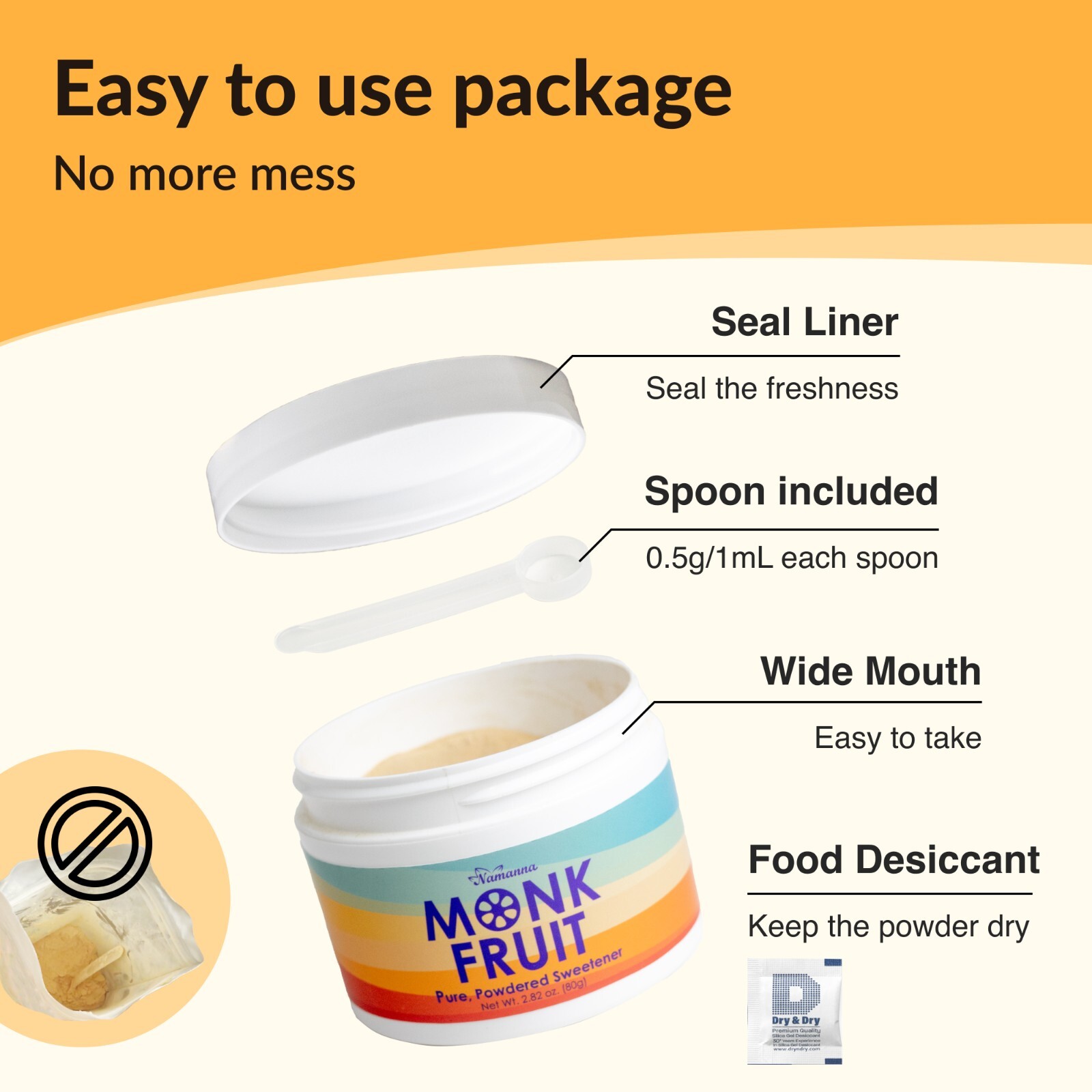 Pure Monk Fruit Sweetener No Erythritol, 80g
