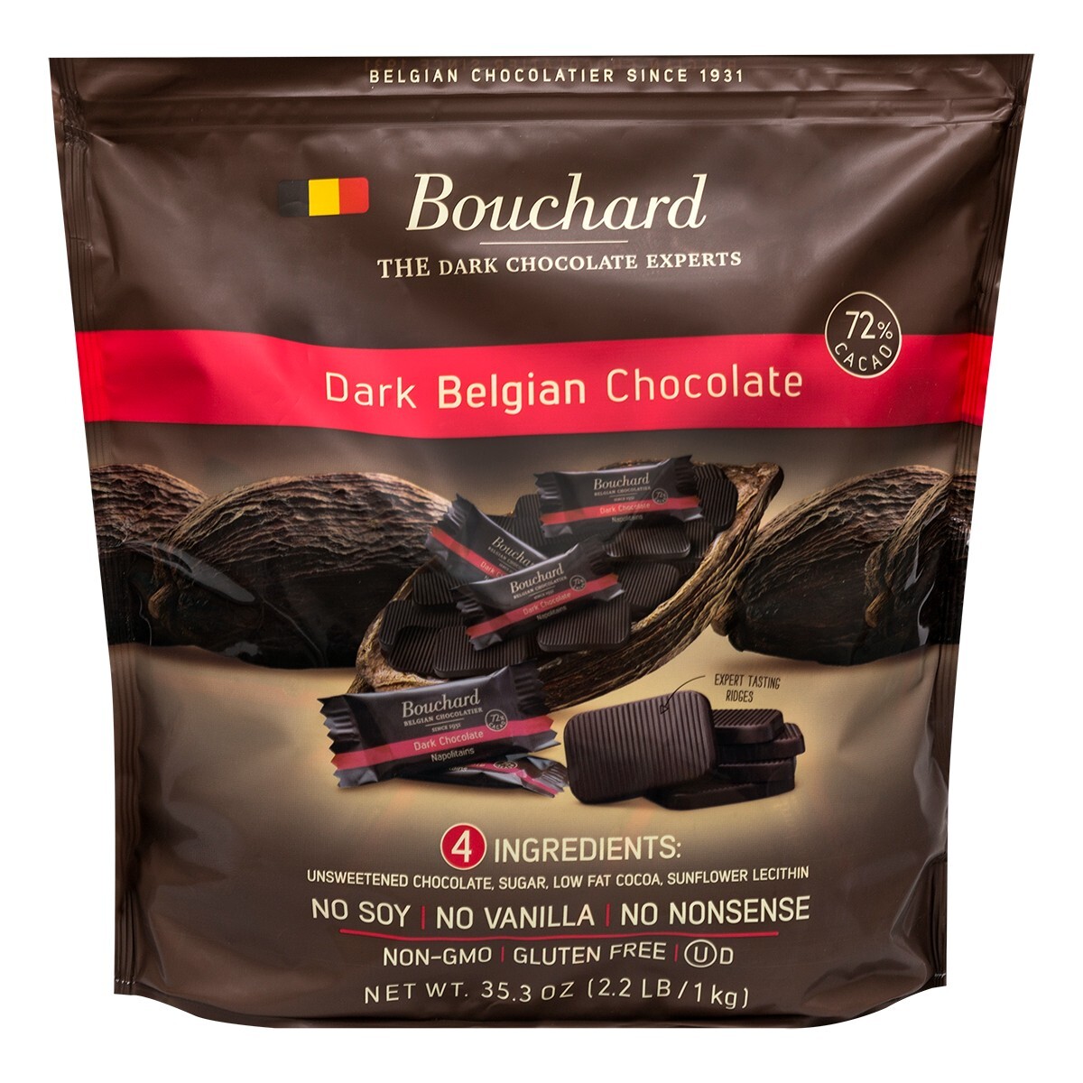 Bouchard Belgian Dark Chocolate Gluten-Free 72% Cacao (35.3 OZ / 2.2 LB)