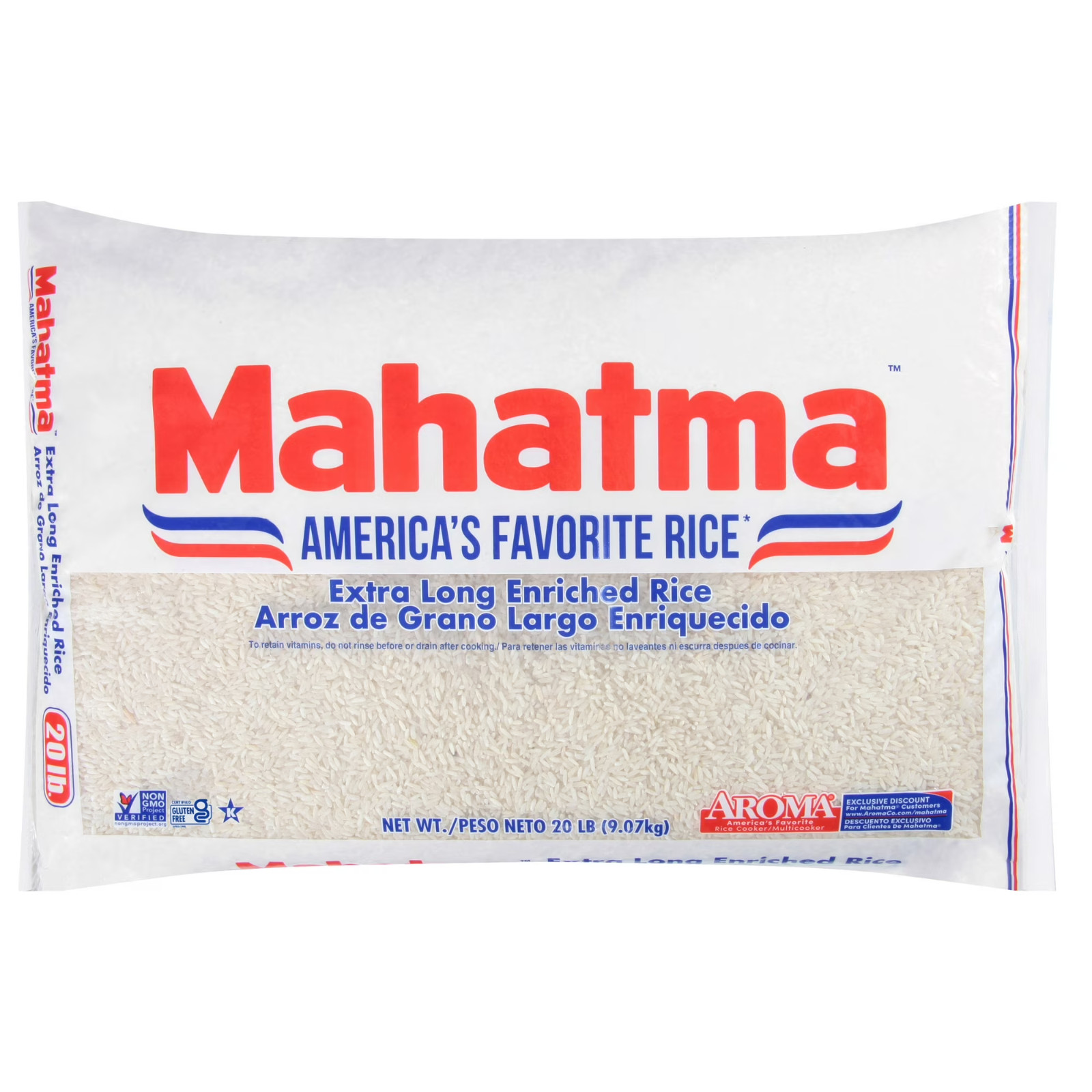 Mahatma Enriched Extra Long Grain White Rice 20 lb Bag USA Seller Free Shipping