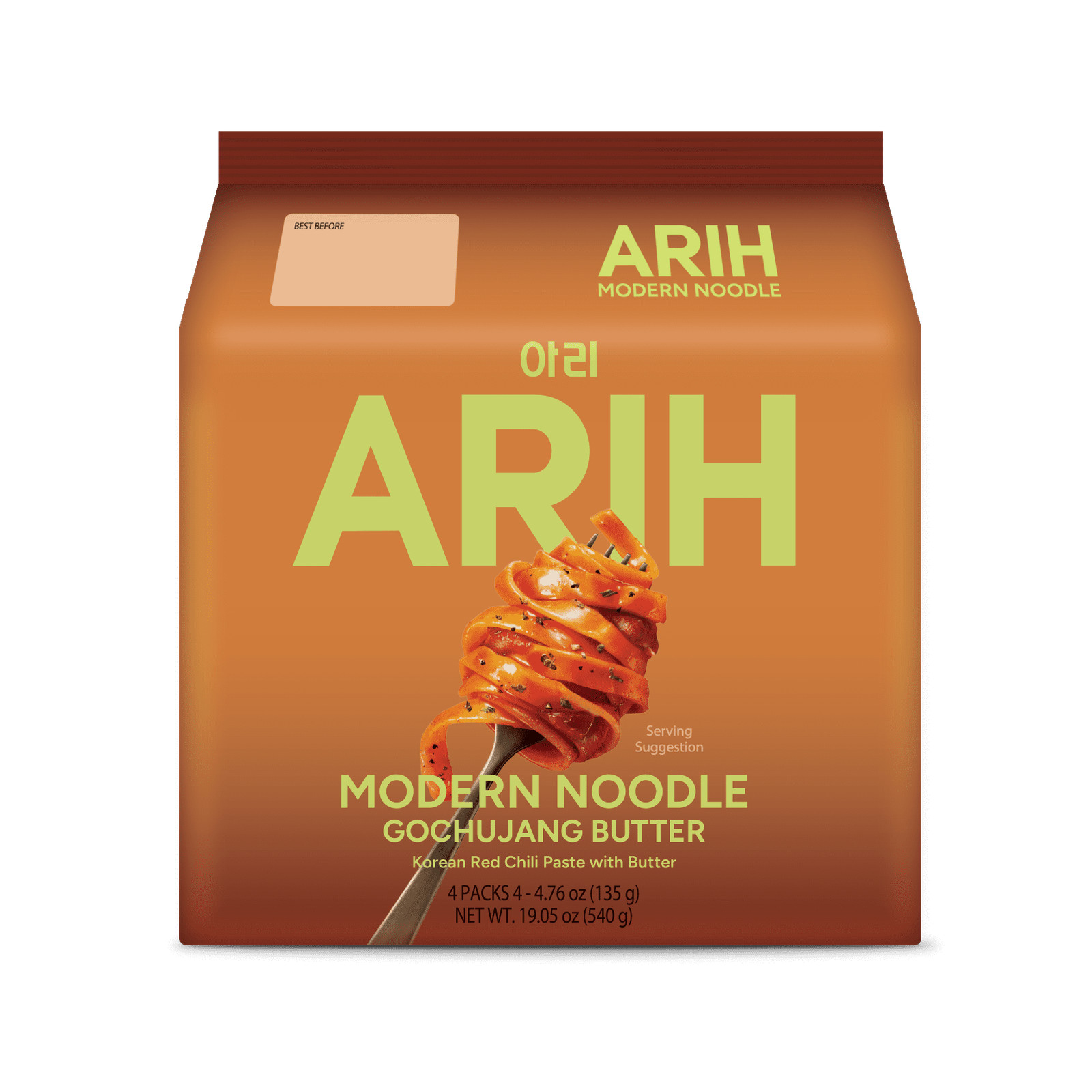 4 Pack ARIH Modern Western-Korean Fusion Soup-Less Noodles, Gochujang Butter