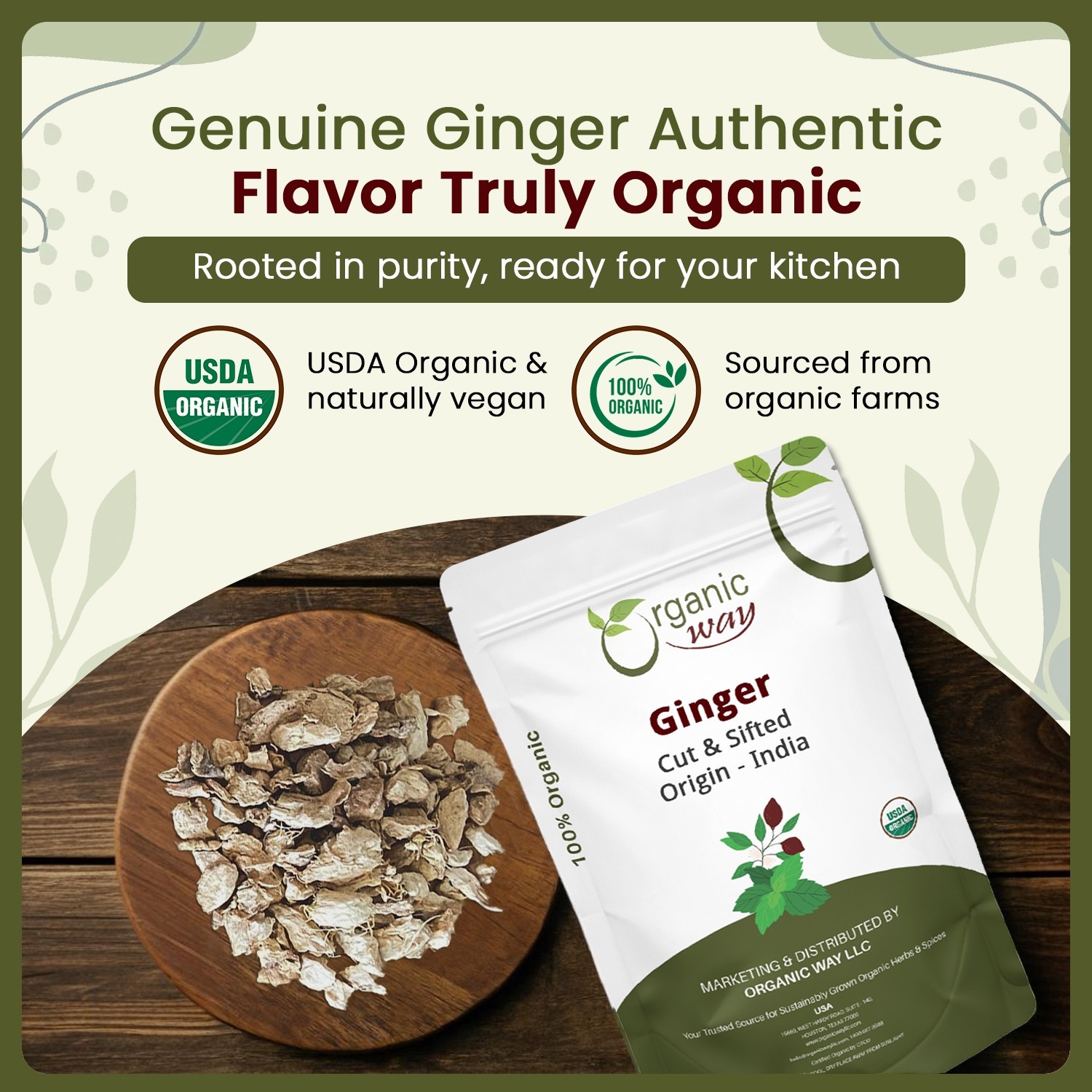 Organic Way Dried Ginger Root Cut & Sifted – Organic, Kosher & USDA Certified