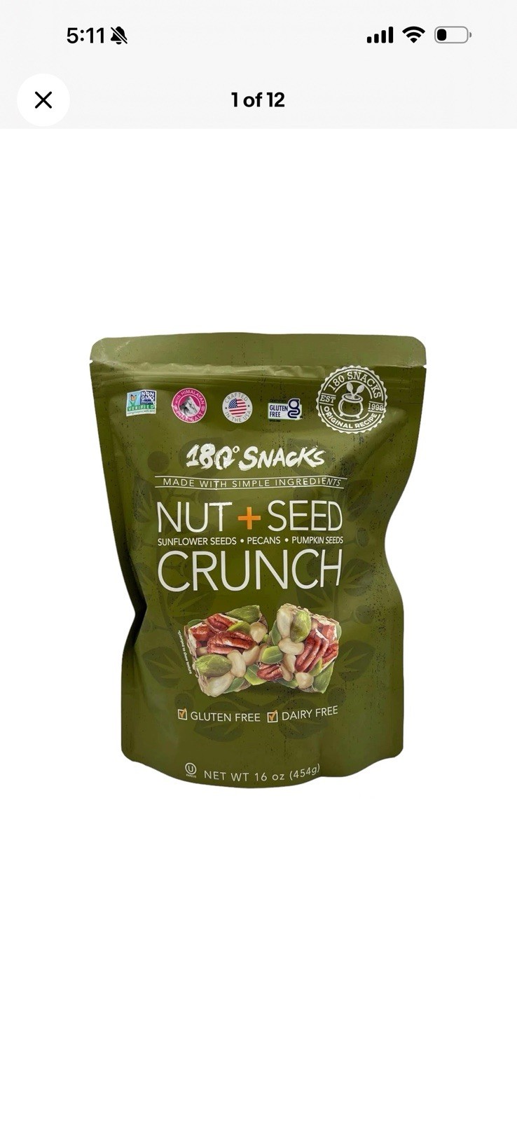 180 Snacks Nut + Seed Crunch, Sunflower Seeds, Pecans, Pumpkin Seeds 16 Oz Bag