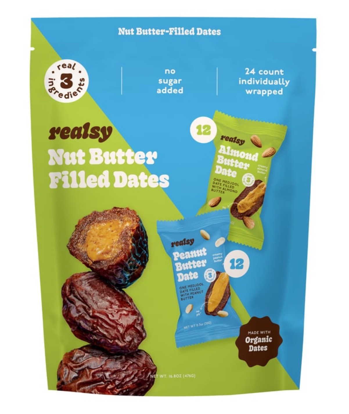 NEW Realsy Nut Butter Filled Dates, Made With ORGANIC Dates, 14.4 oz Exp 05/2027
