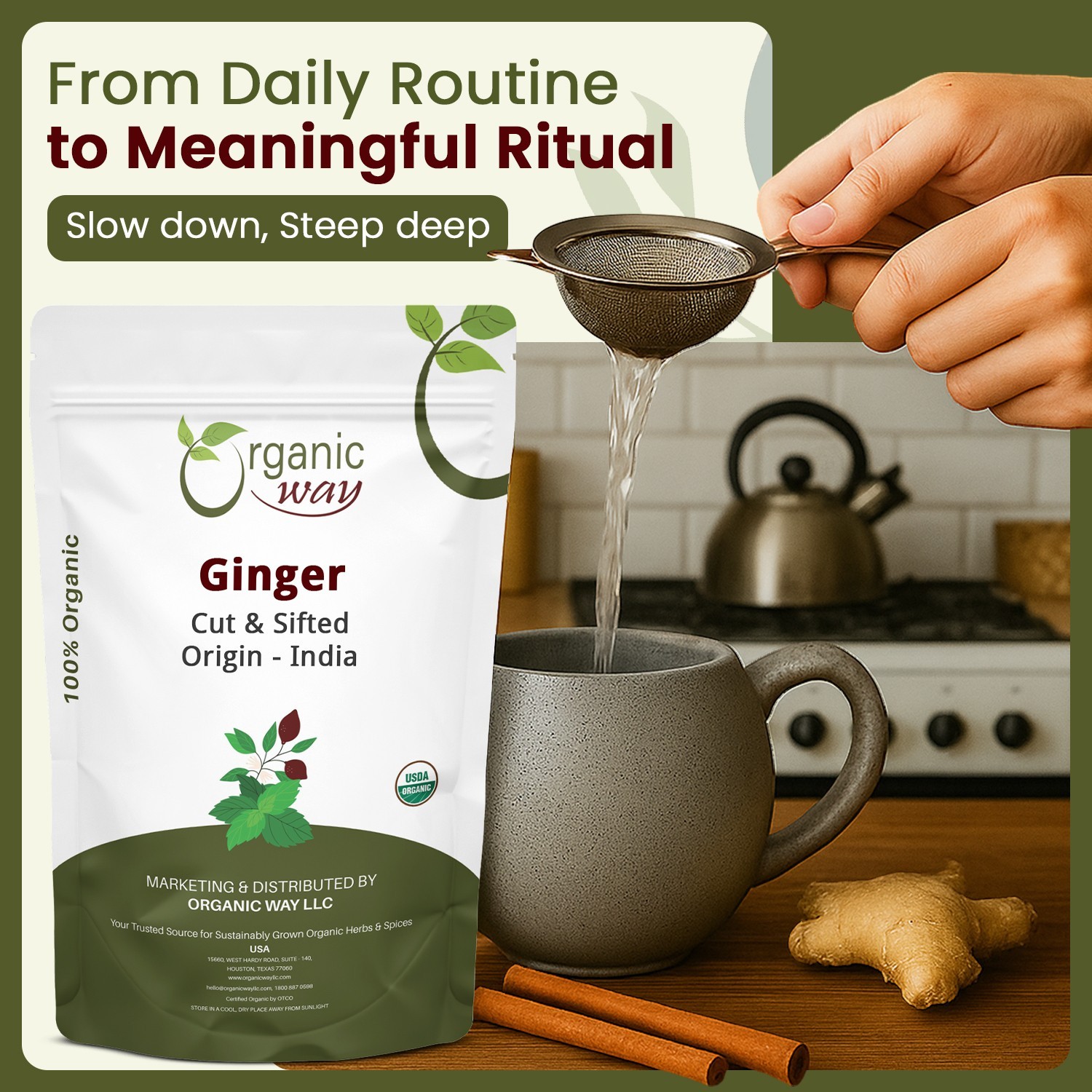 Organic Way Dried Ginger Root Cut & Sifted – Organic, Kosher & USDA Certified