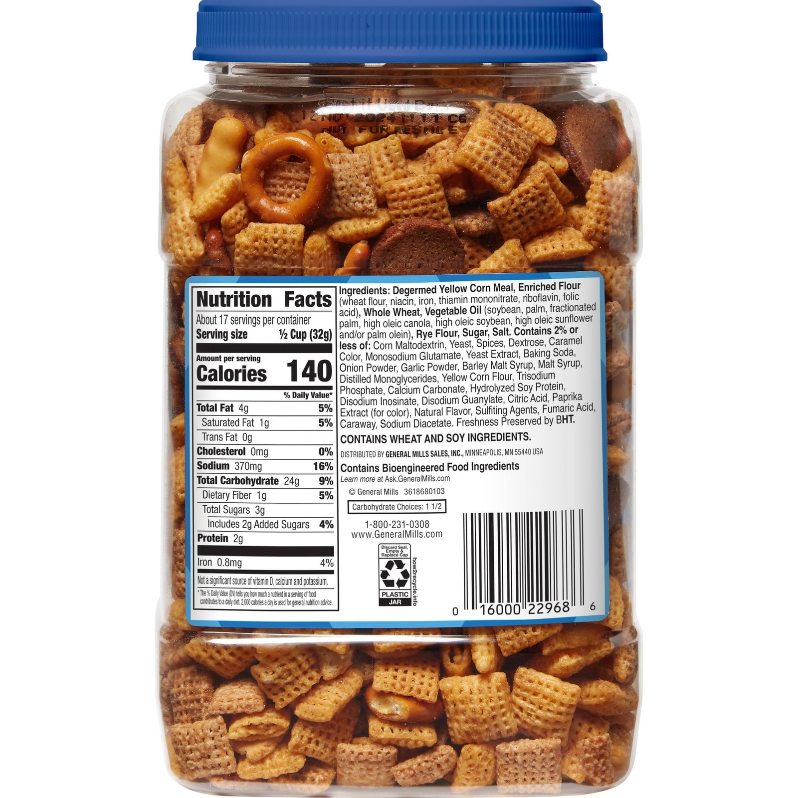 Chex Mix Traditional Snack Mix, Salty Snacks Tub, 20 oz New Free Ship