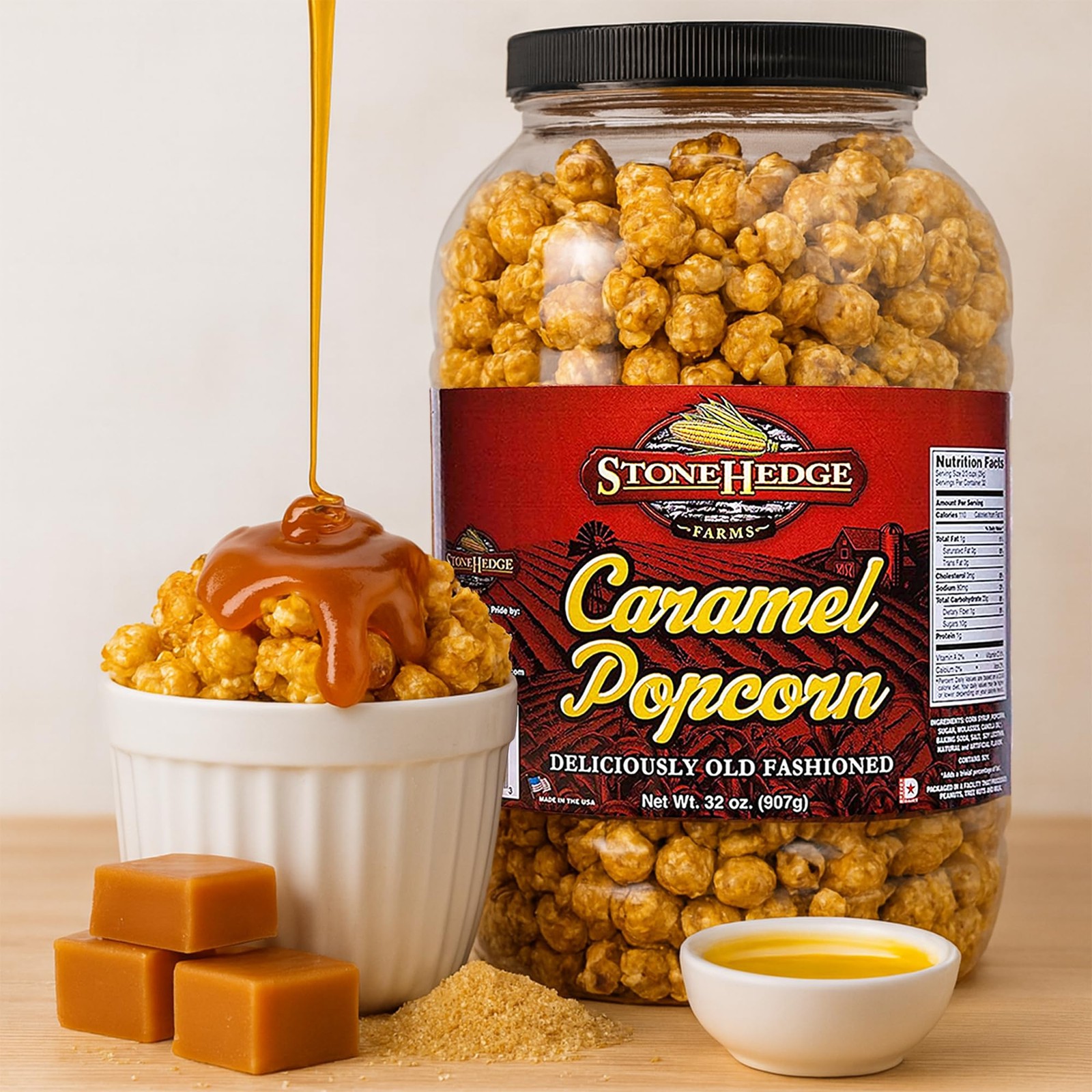 Stonehedge Farms Caramel Flavored Popcorn | 32 oz Large Tub | Perfect for Hol…