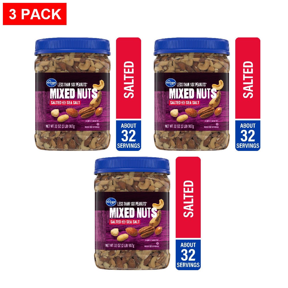 Kroger Less Than 50% Peanuts Salted Mixed Nuts 32 oz – Pack of 3