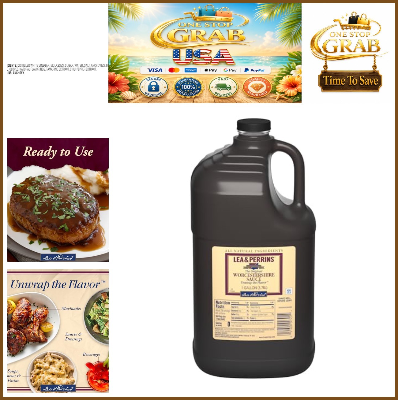 Worcestershire Sauce 1 Gallon Jug Gluten Free Marinade Dipping Stir Fry Kosher