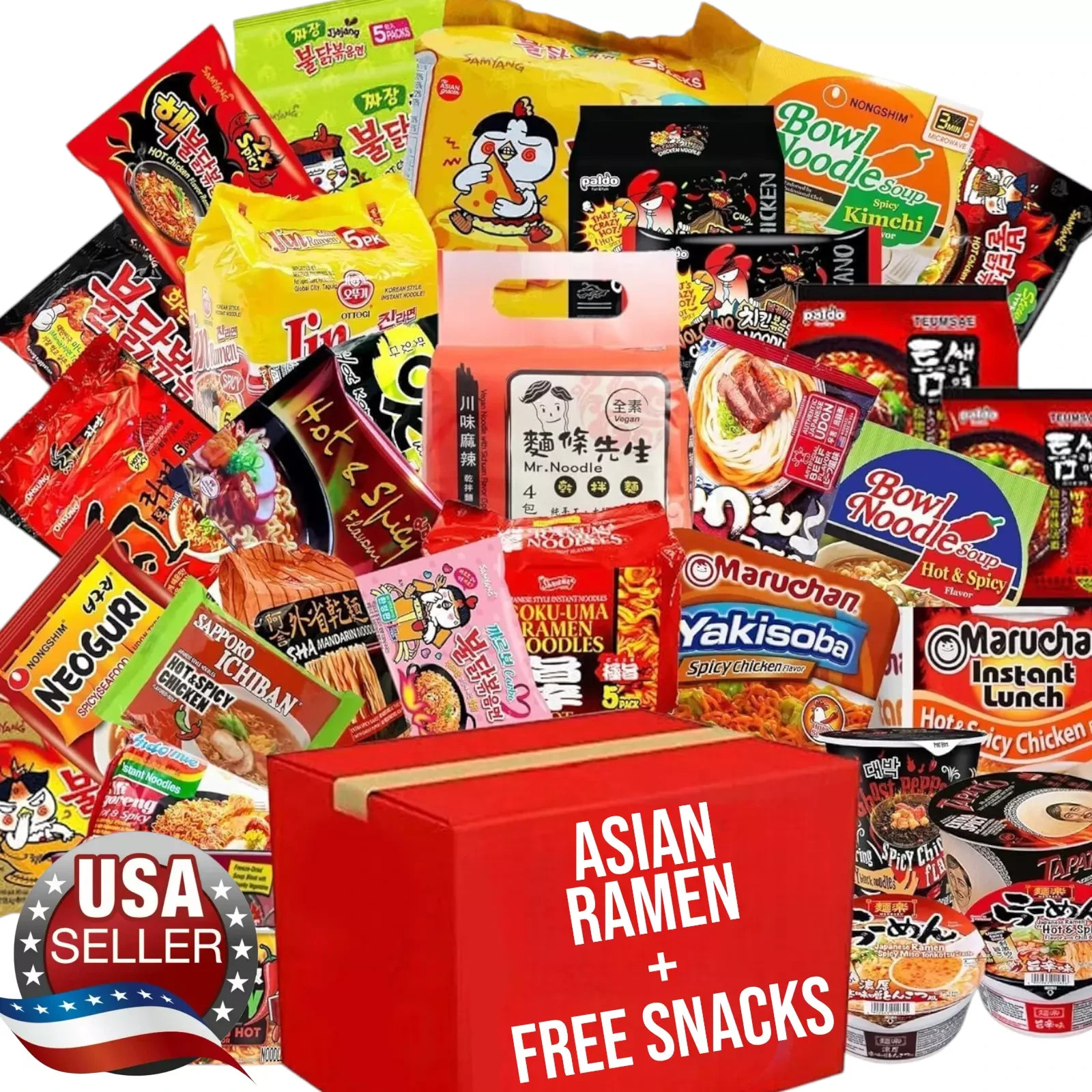 15pc Asian Instant Ramen Noodles Variety Pack w/ FREE SNACKS & CANDIES