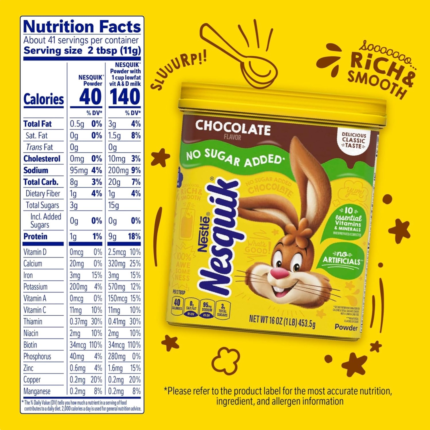 16 oz Caffeine-Free Chocolate Powder with 10 Essential Vitamins – No Sugar Added