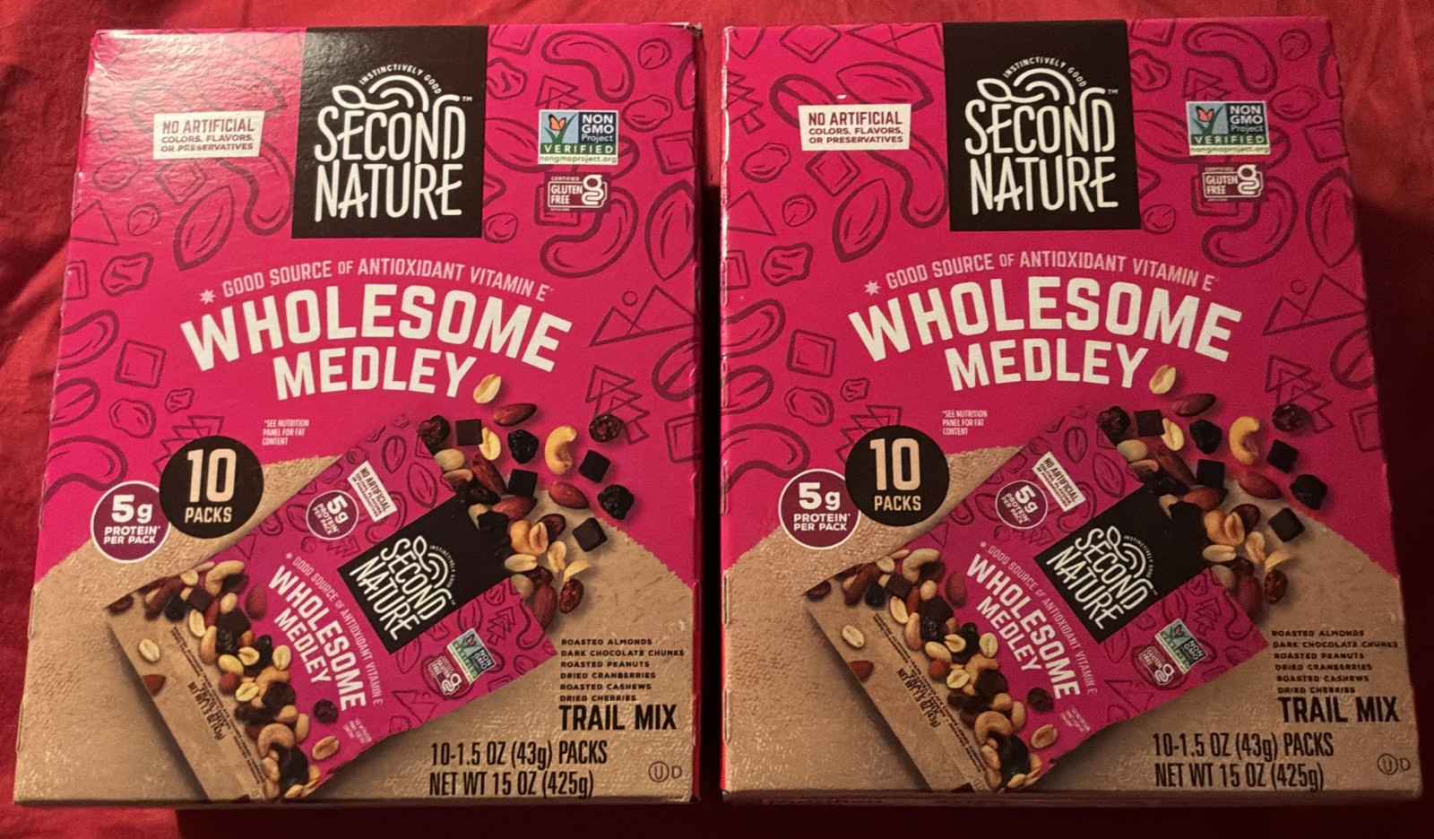 2 Second Nature Wholesome Medley 10 Pack Boxes 1.5 Oz 20 Total Trail Mix Nuts