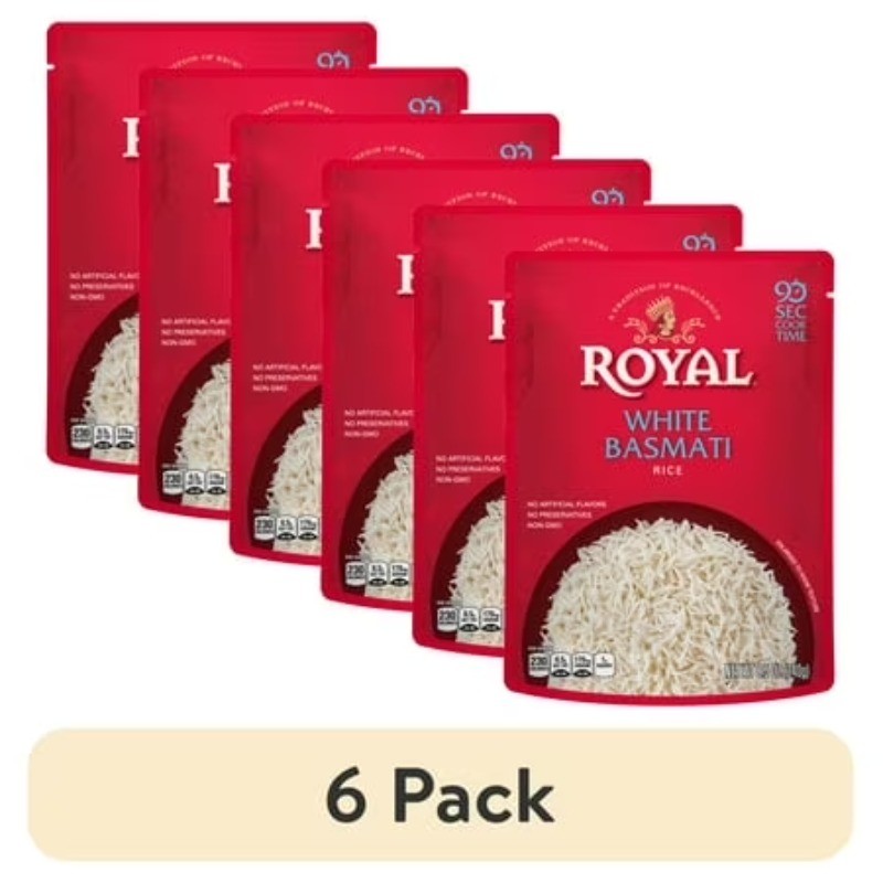 (6 pack) Authentic Royal Ready-to-Heat Long Grain White Basmati Rice, 8.5 oz