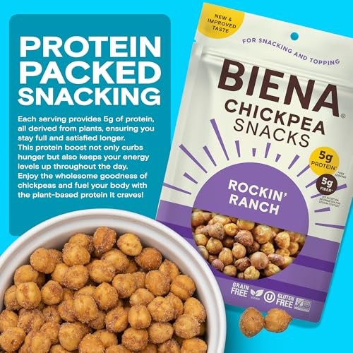 BIENA Chickpea Snacks, Rockin’ Ranch, 5 Ounce, 4 Count