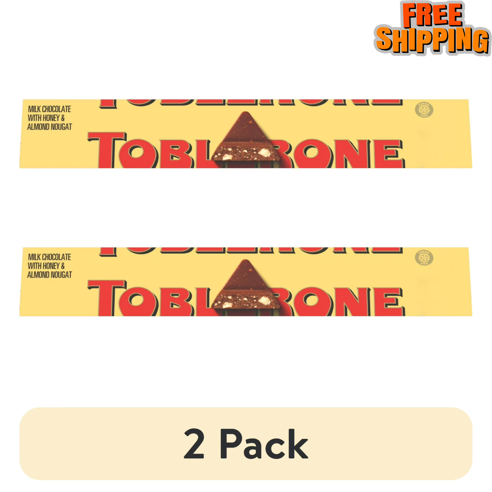 (2 pack) TOBLERONE Milk Chocolate Bar with Honey and Almond Nougat, 3.52 oz