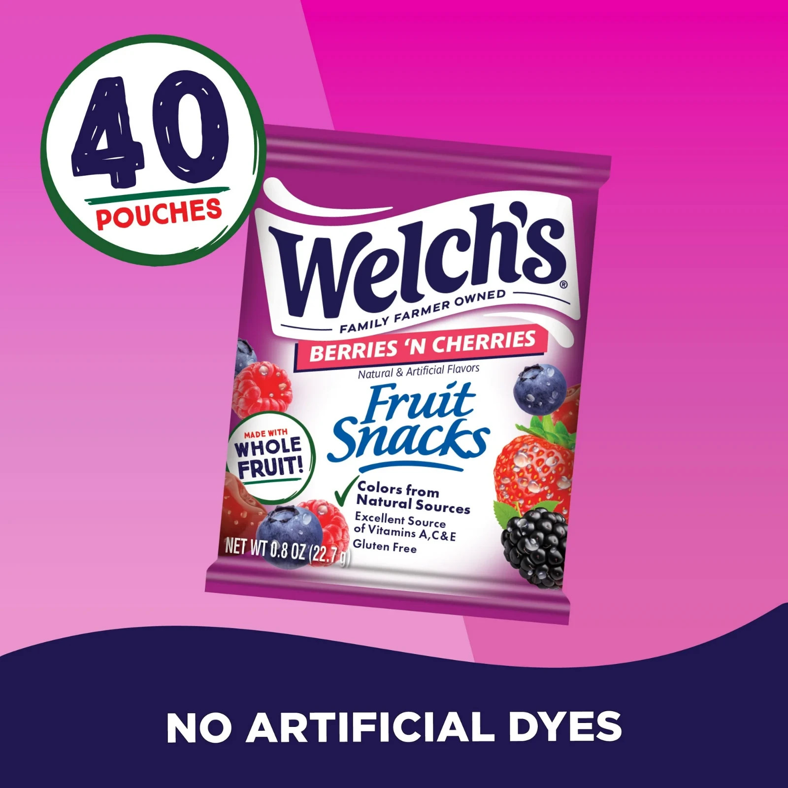 Welch’s Fruit Snacks, Berries N Cherries, 0.8 oz, 40 Count