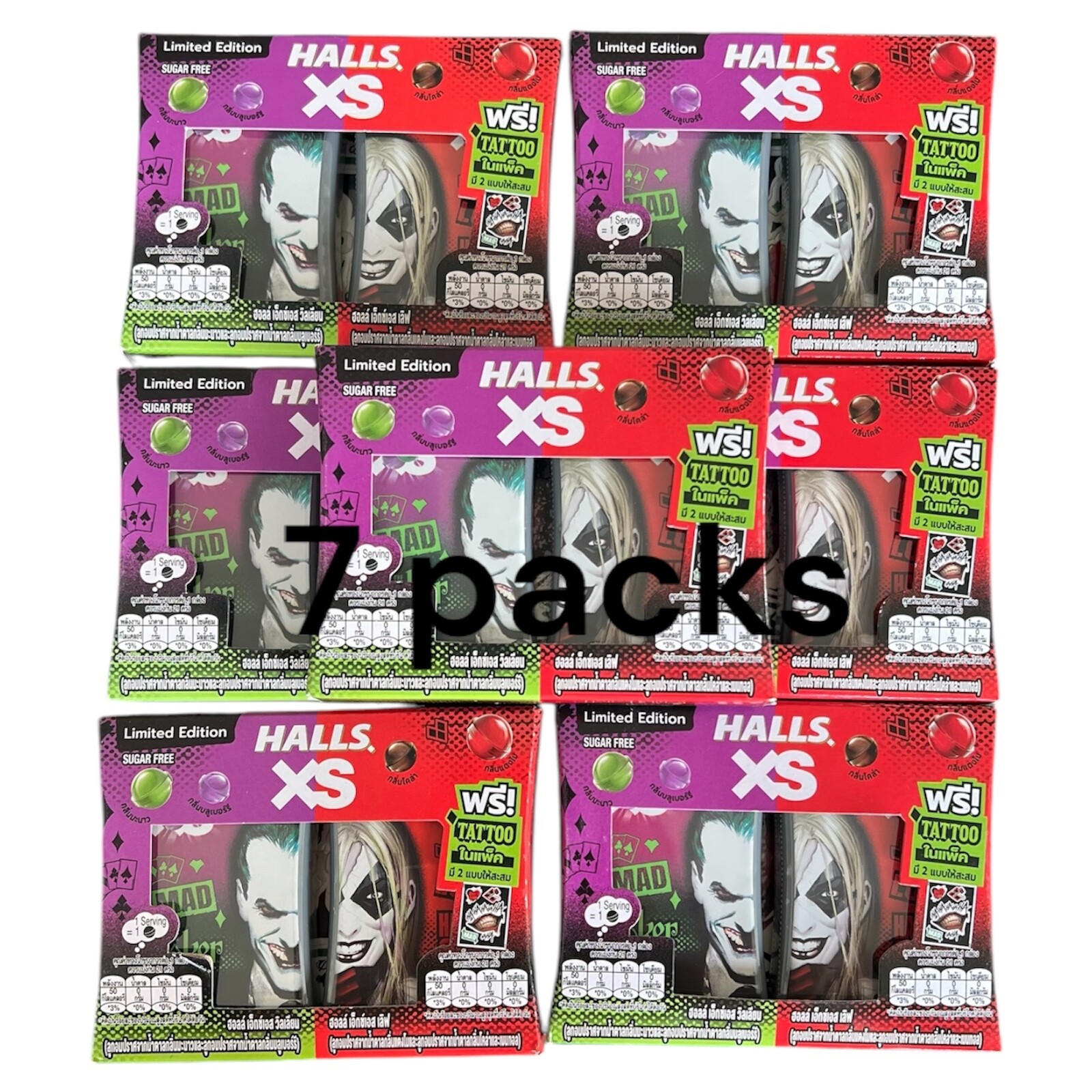 7 Packs Joker Harley Quinn Halls XS Limited Edition Sugar-Free Thailand Rare