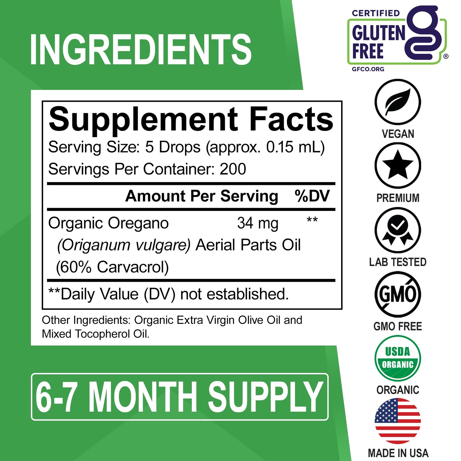 Oregano Oil Organic Liquid Drops – 6 Month Supply 1 Fl Oz (Pack of 1)