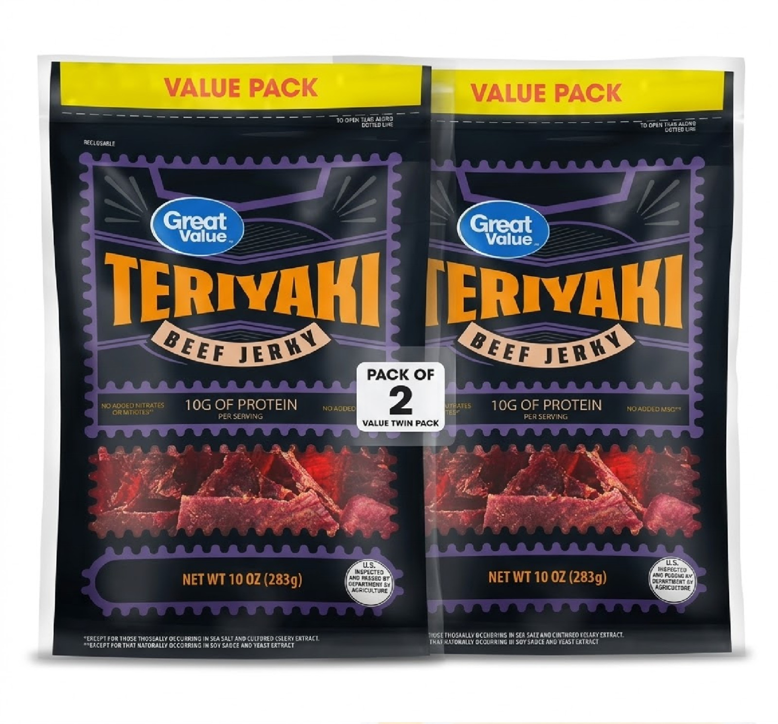2 Pack Great Value Teriyaki Beef Jerky Value Pack, 10 oz