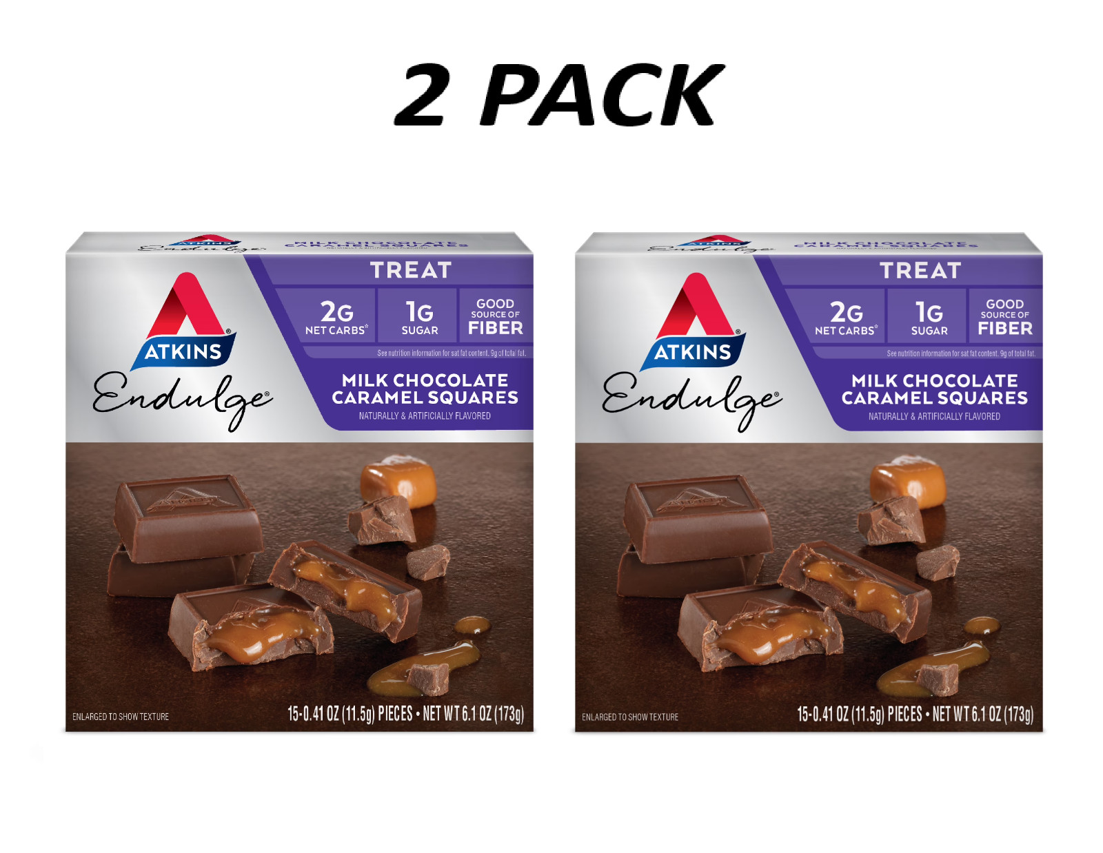 (2 Pack) Atkins Endulge Keto Caramel Chocolate Squares Low Carb 15 ct Each.
