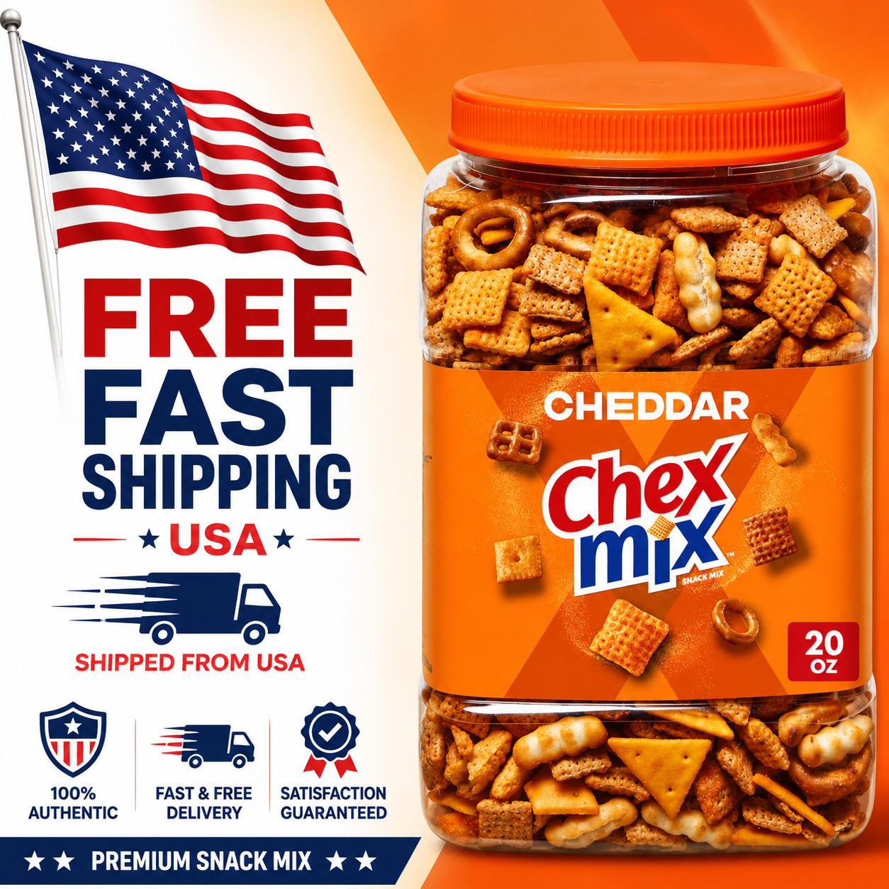 Chex Mix Cheddar Snack Mix, Salty Snacks Tub, 20 oz