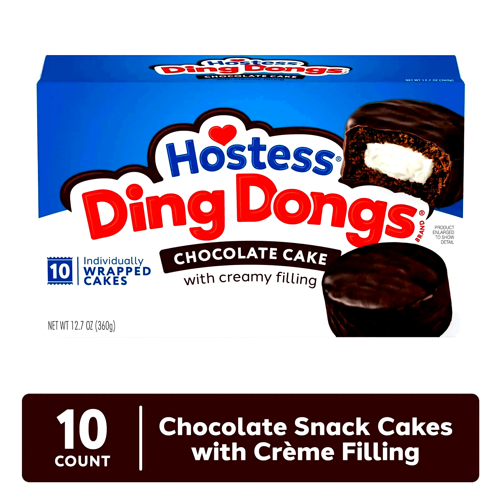 Hostess Ding Dongs Snack Cakes, Chocolate Flavor, 12.7 oz Box (10 Count)