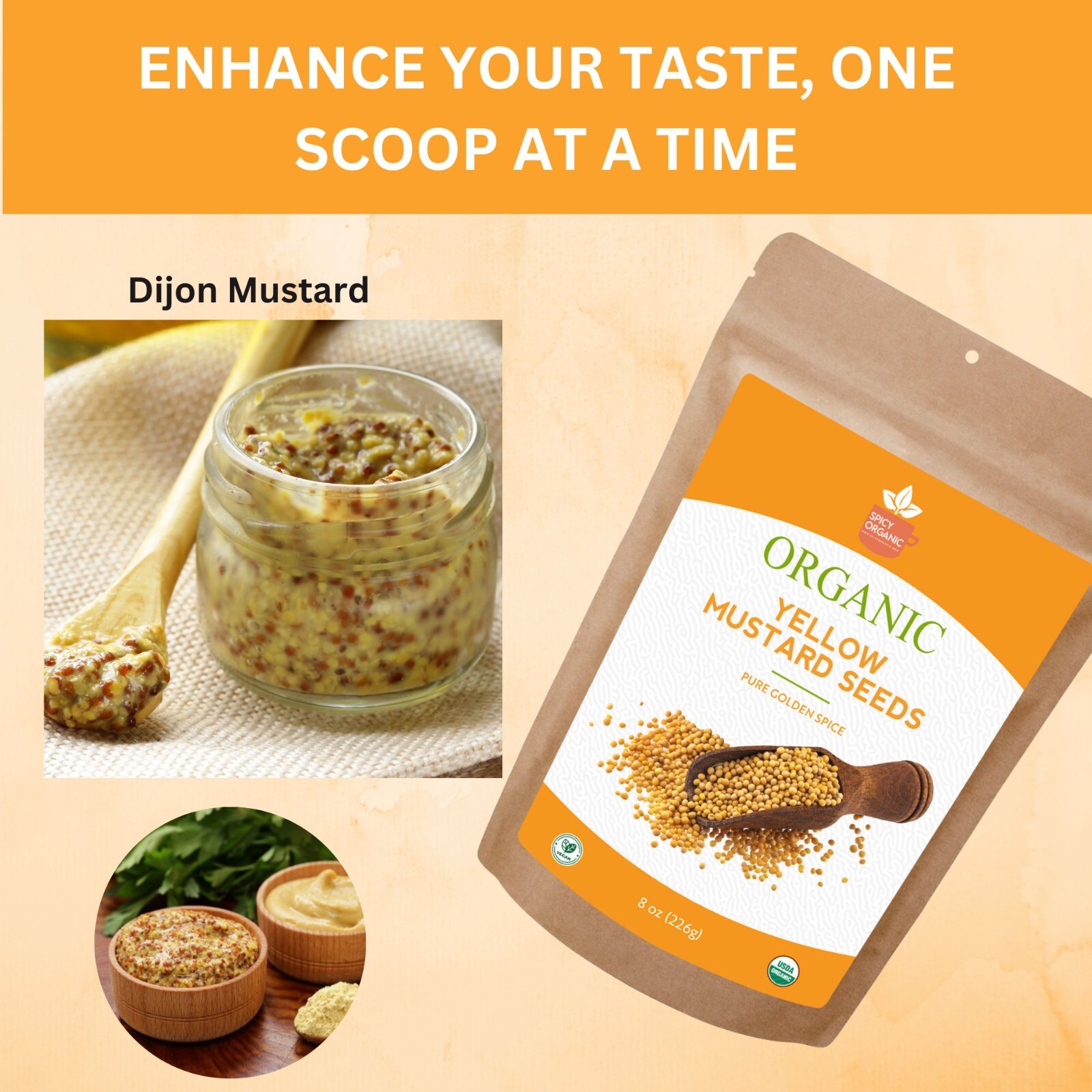 Certified Organic Whole Yellow Mustard Seed Spice for Cooking & Seasoning -4 OZ.