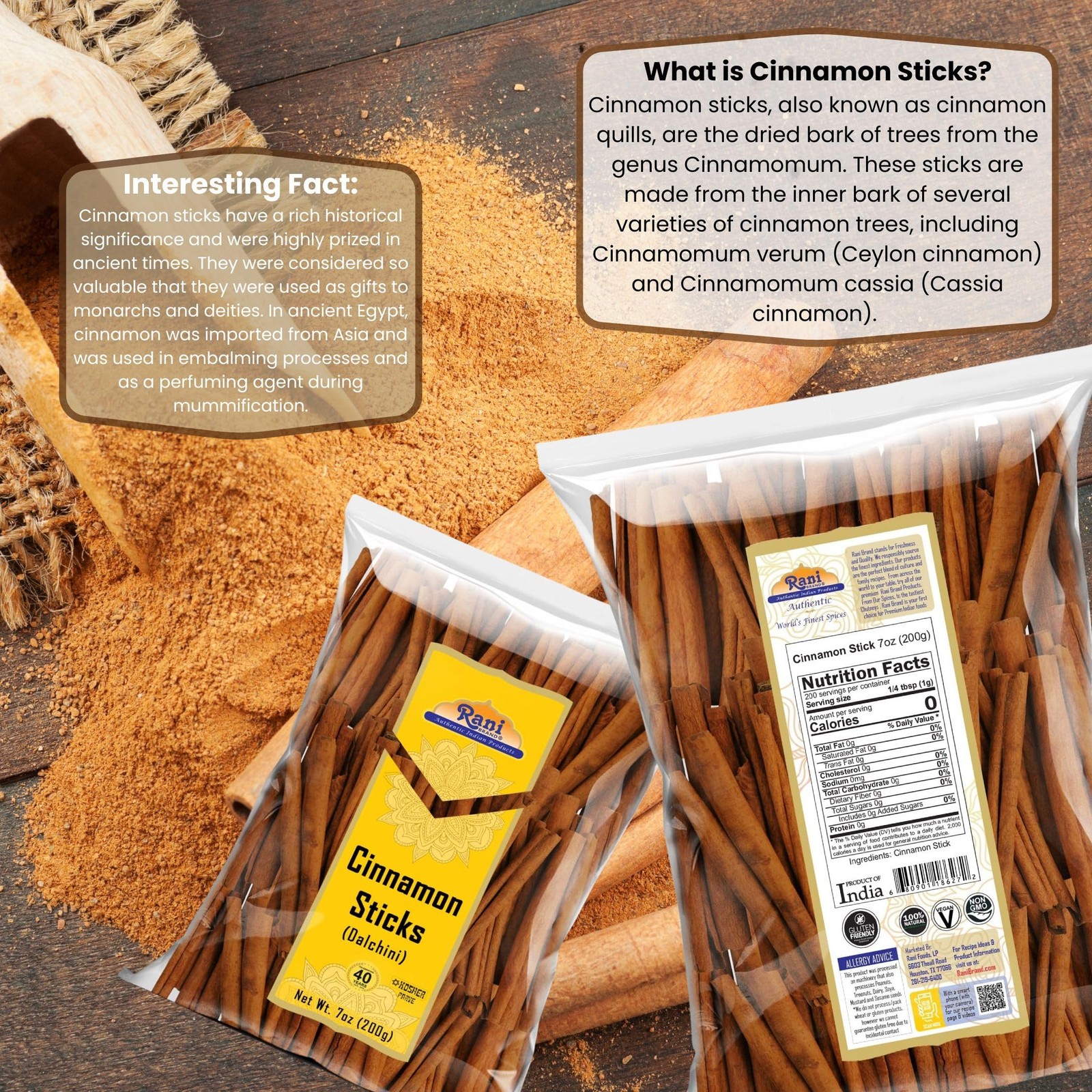Rani Cinnamon Sticks 7oz (200g) ~ 22-26 Sticks 3 Inches in Length Cassia Round