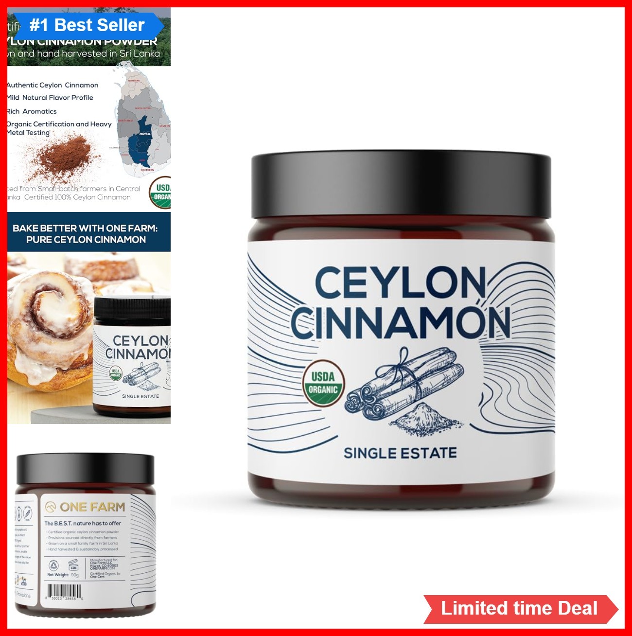 Organic Ceylon Cinnamon Powder 3.17 Oz Gluten Free Vegan Fair Trade Resealable